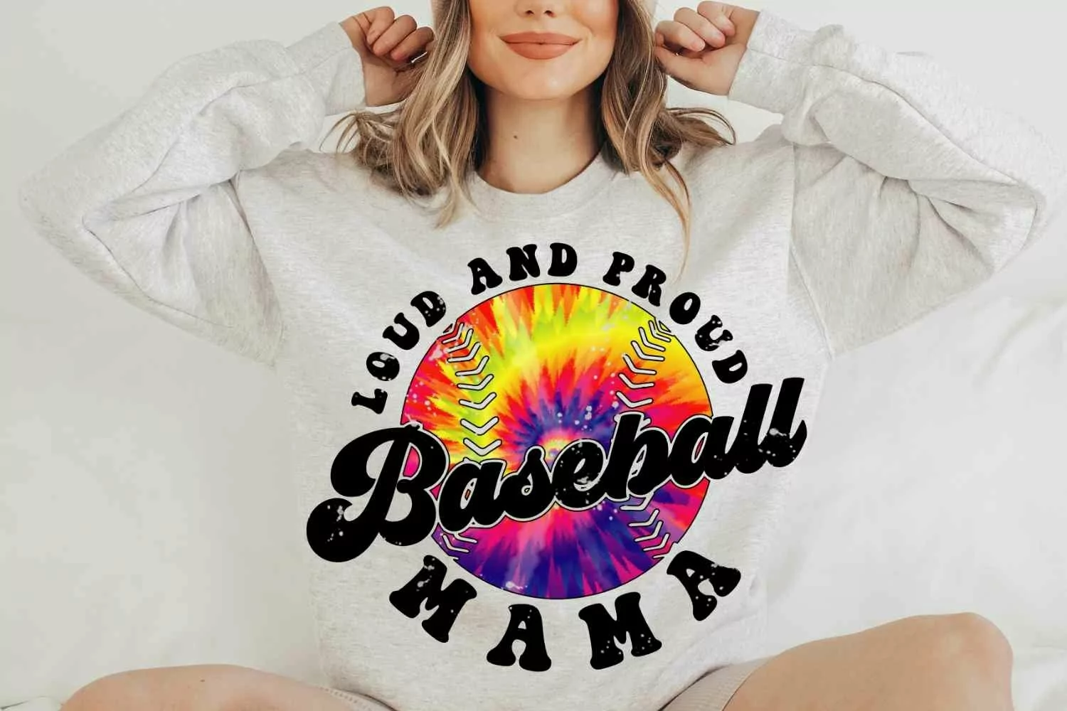 Loud and Proud Baseball Mama PNG, Tie Dye Baseball png product image 1