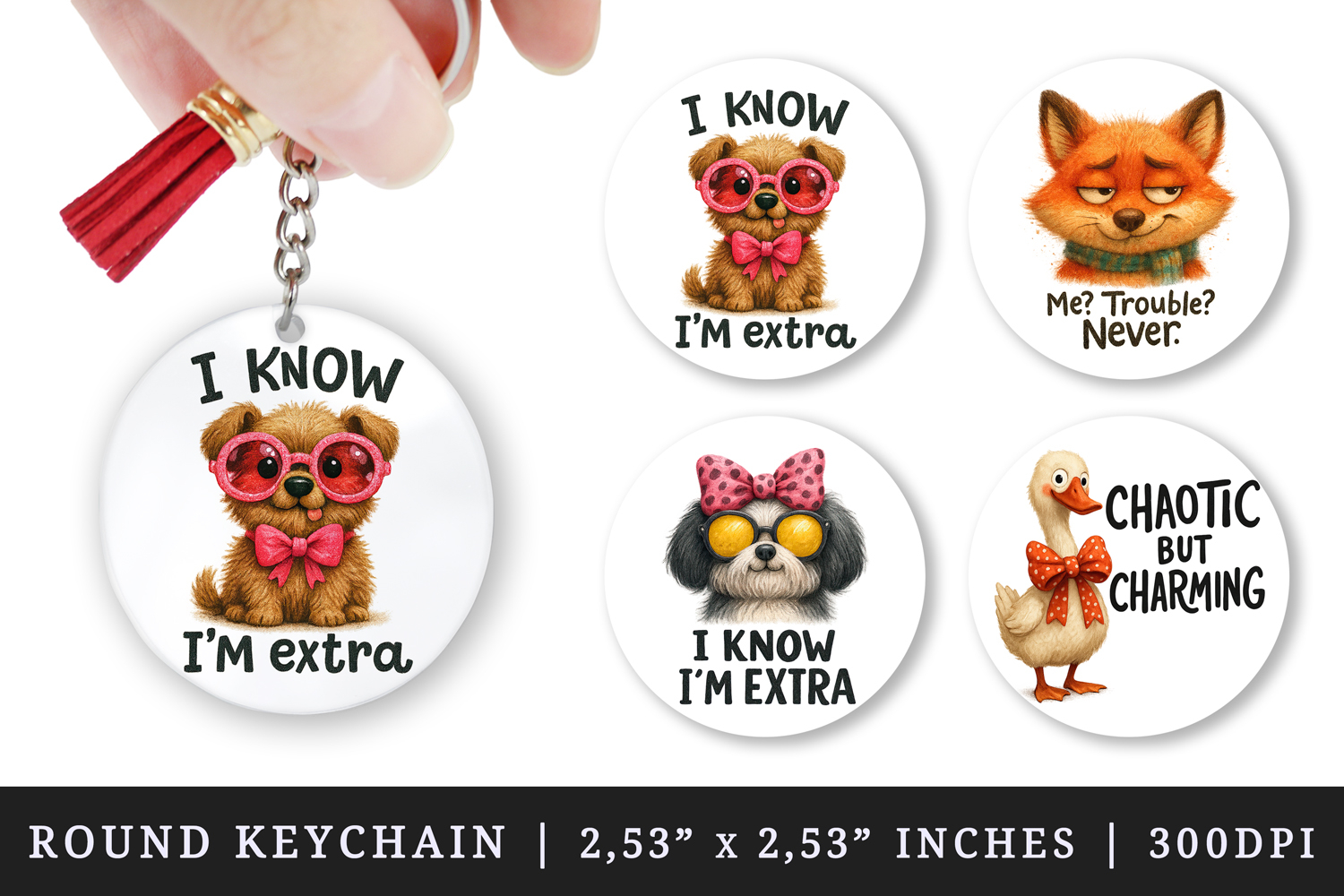 Funny Quote round keychain pintable sublimation design png product image 1
