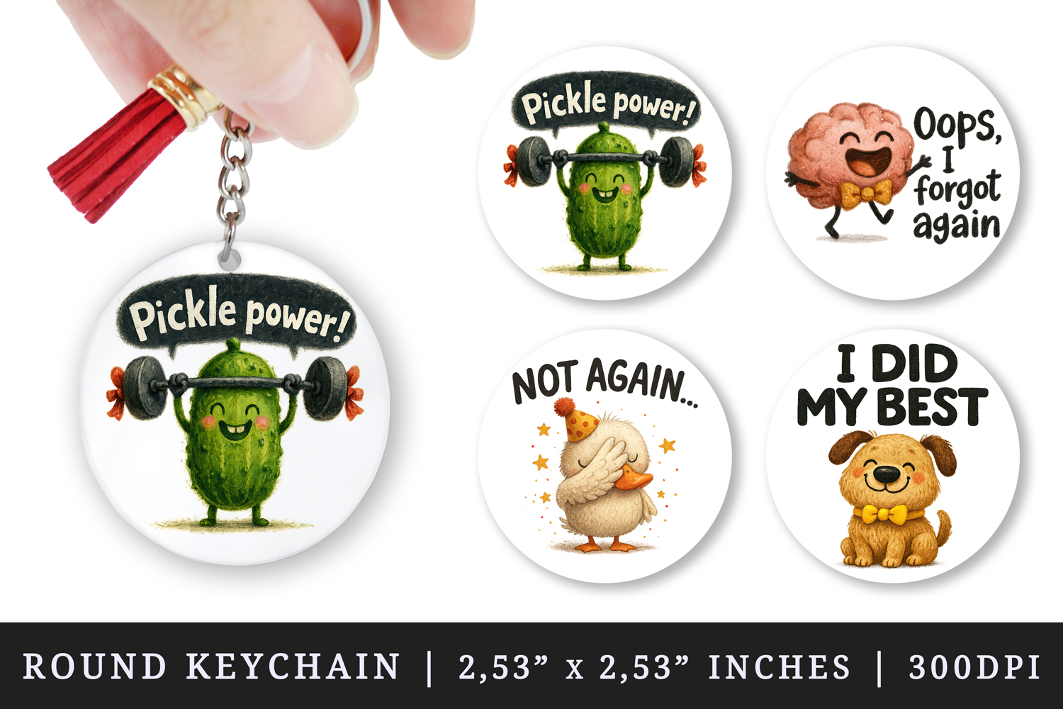 Funny Quote round keychain pintable sublimation design png product image 1