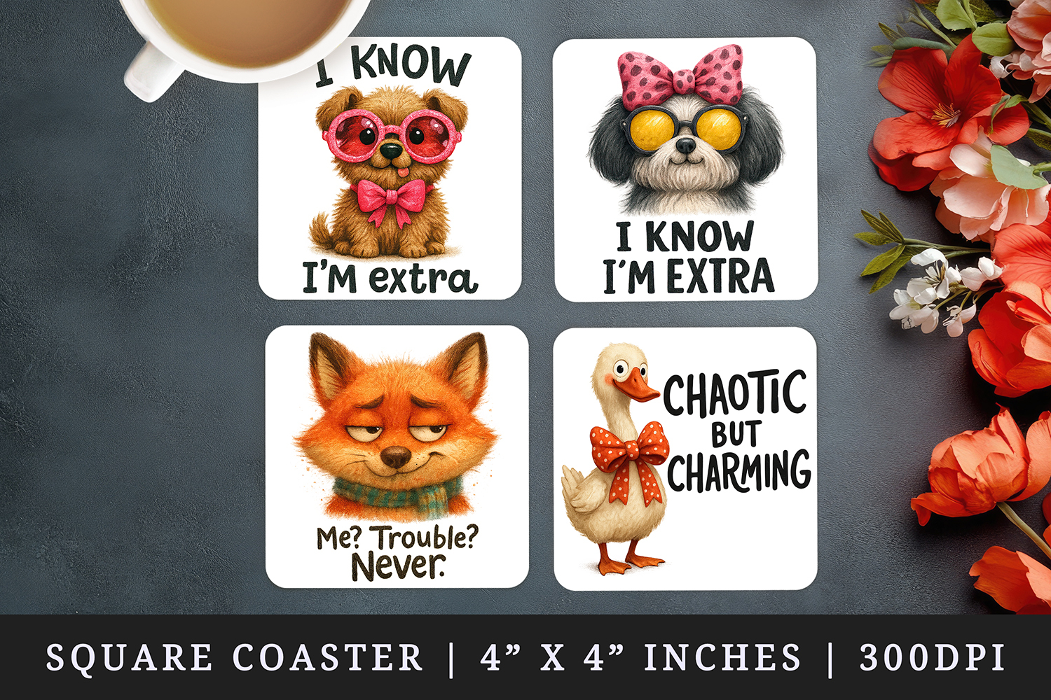 Funny Quote square coaster sublimation, coasters design product image 1