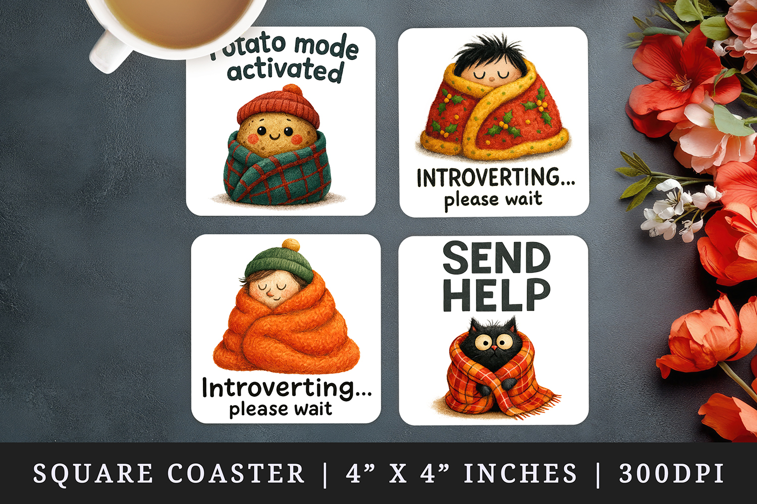Funny Quote square coaster sublimation, coasters design product image 1