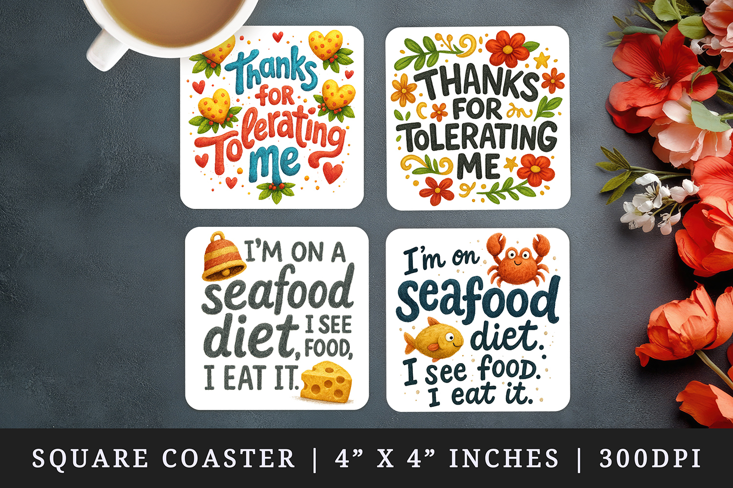 Funny Quote square coaster sublimation, coasters design product image 1