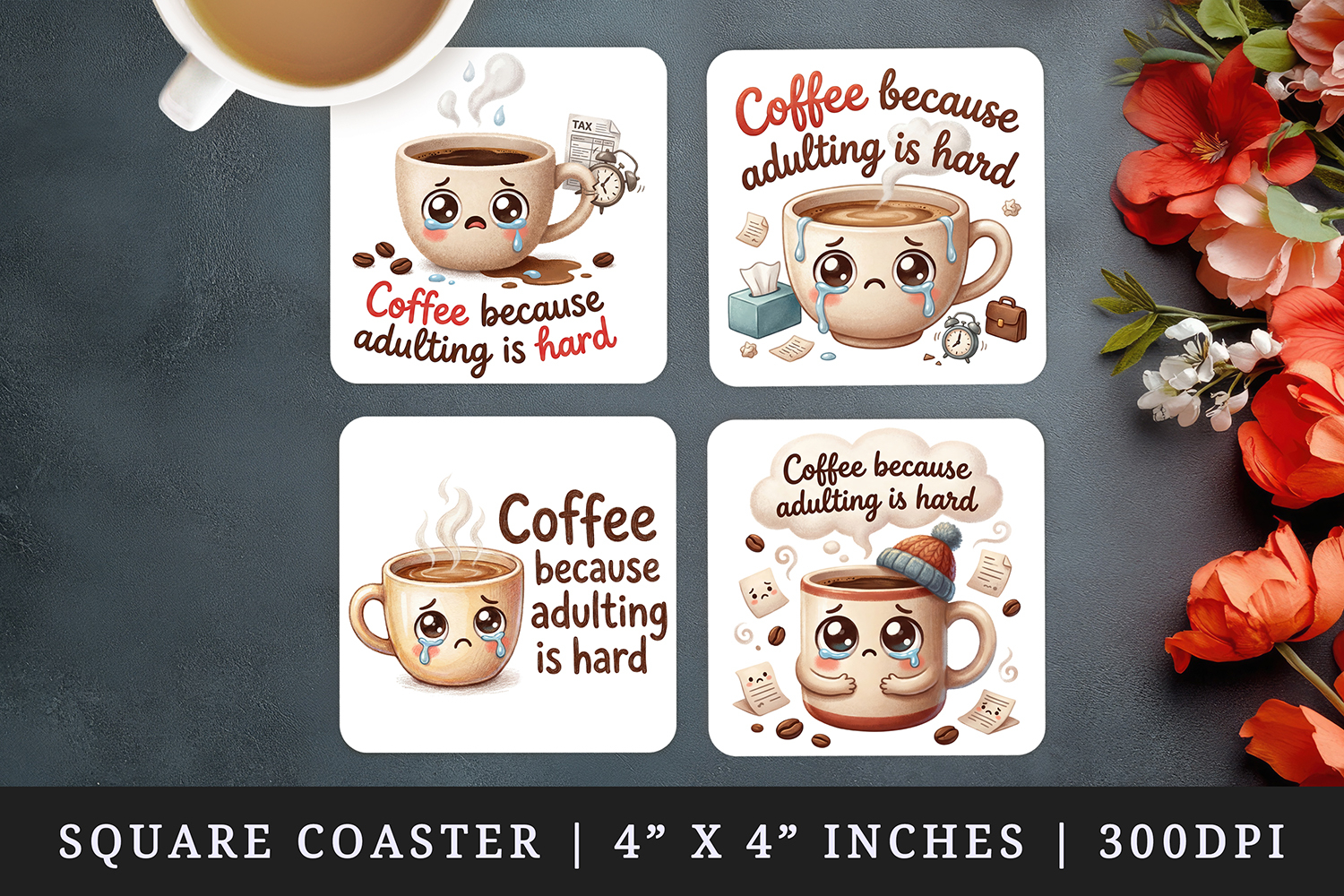 Funny Quote square coaster sublimation, coasters design product image 1