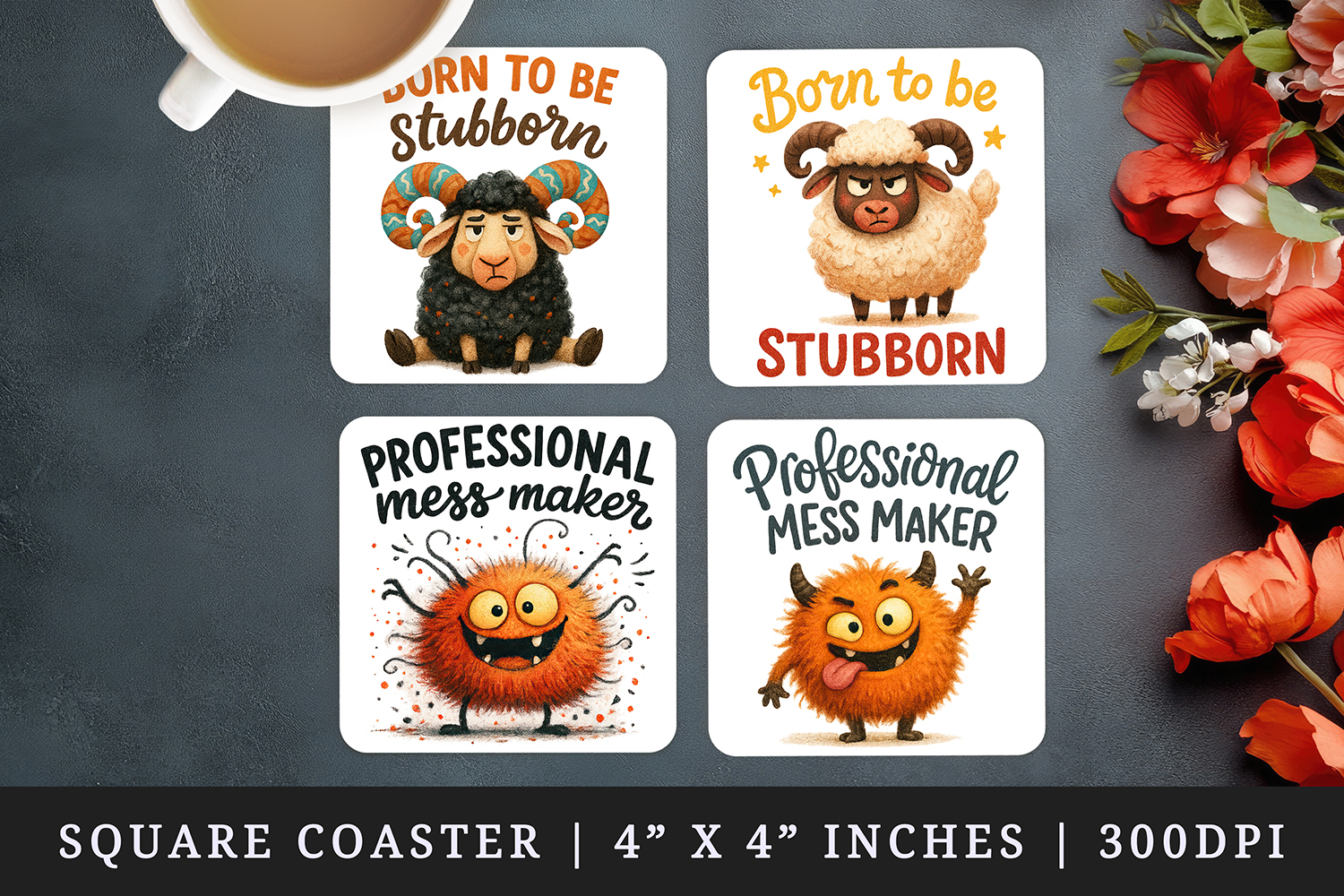 Funny Quote square coaster sublimation, coasters design product image 1
