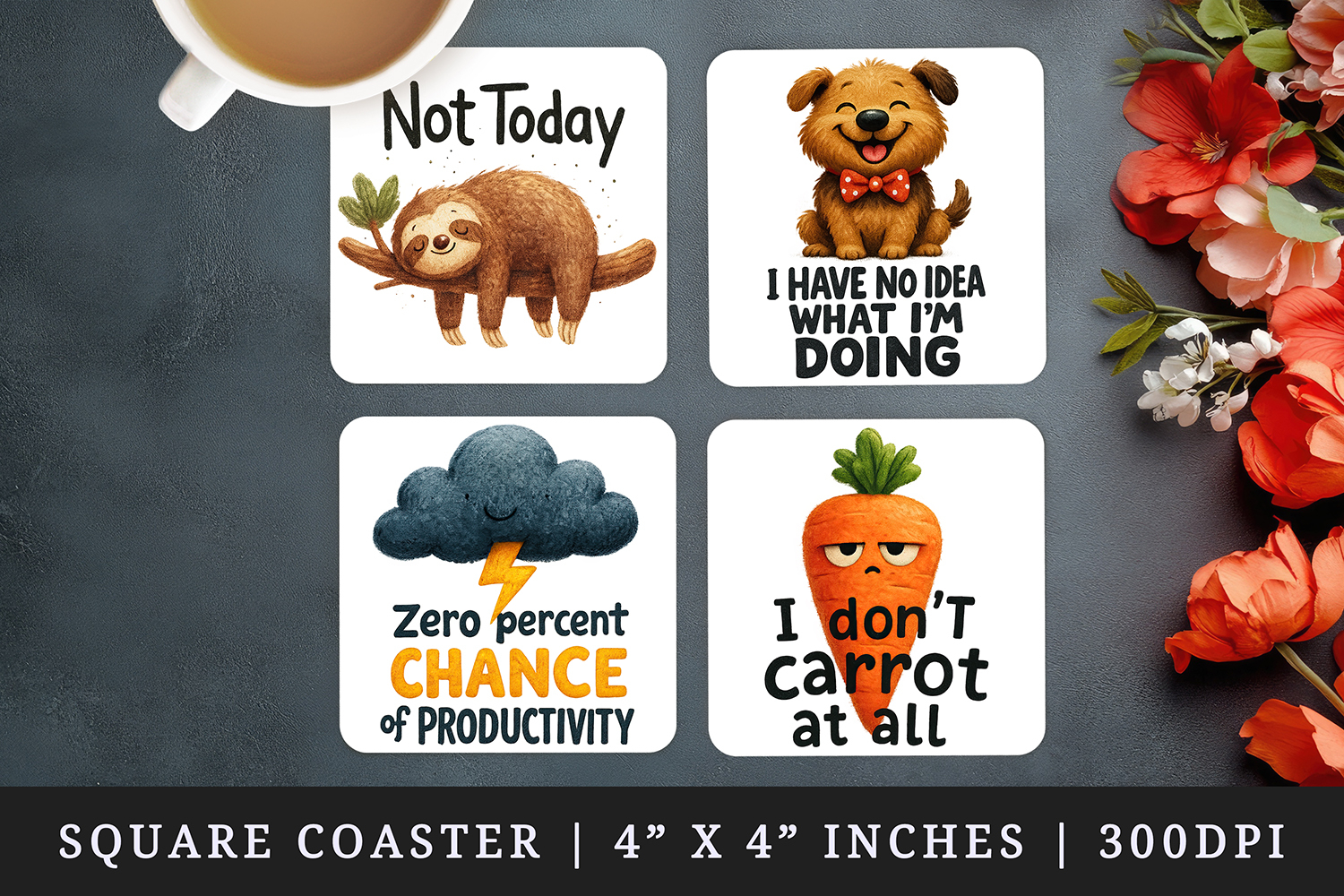 Funny Quote square coaster sublimation, coasters design product image 1