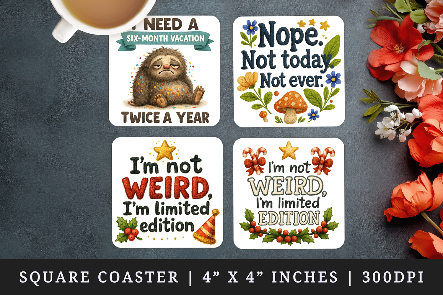 Funny Quote square coaster sublimation, coasters design product image 1