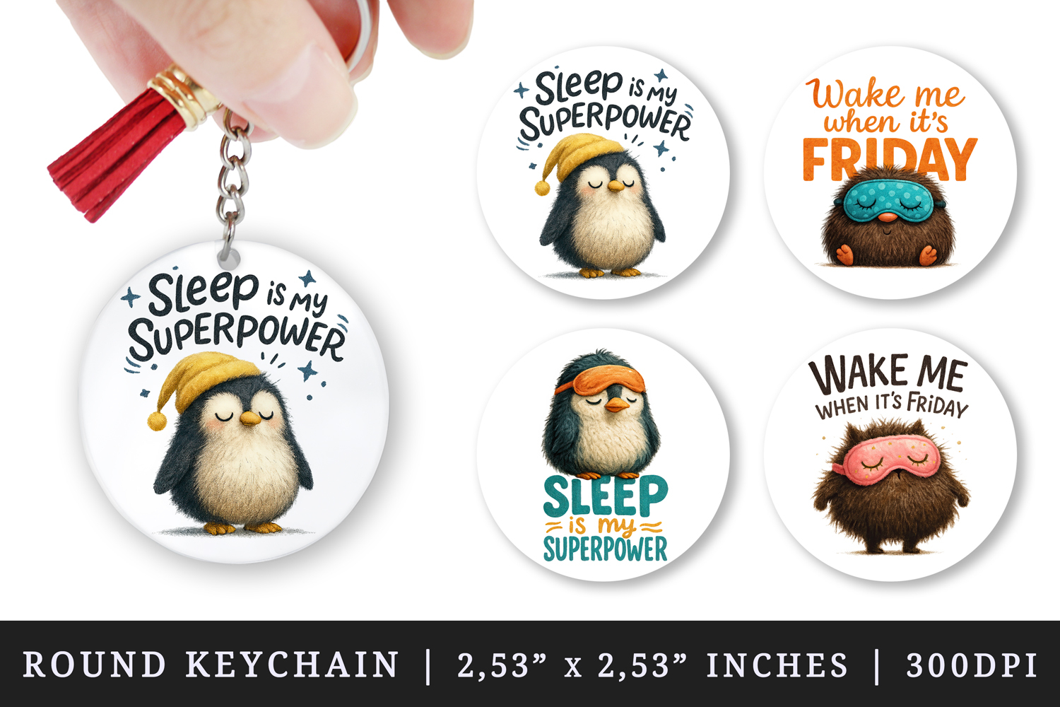 Funny Quotes round keychain pintable sublimation design png product image 1
