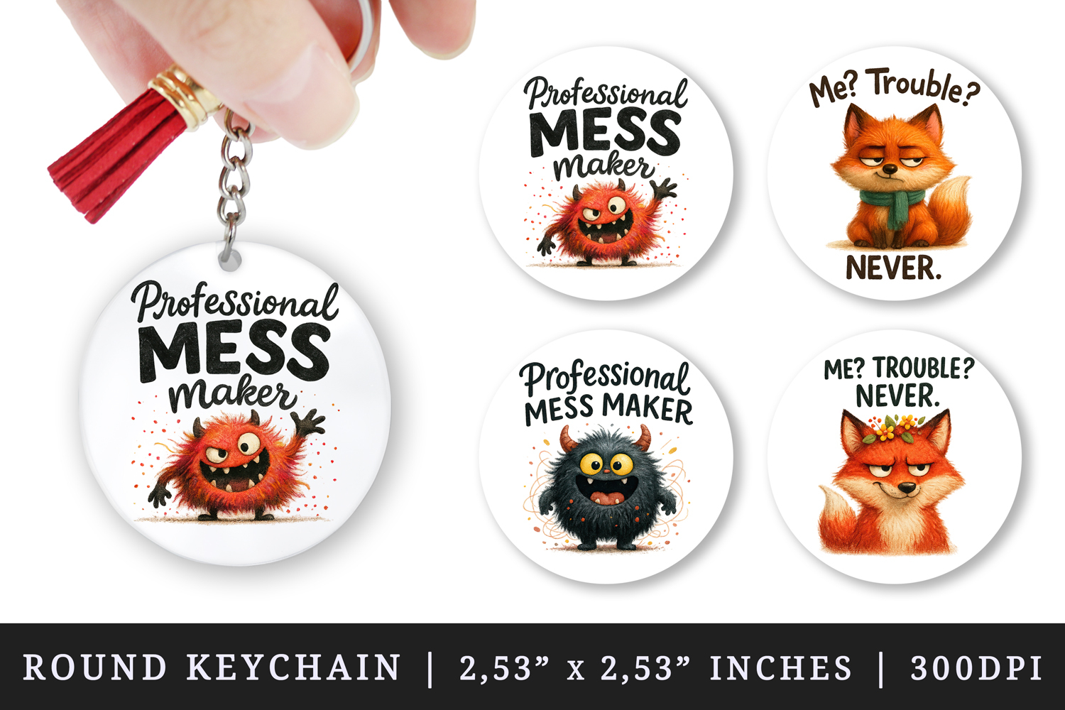 Funny Quotes round keychain pintable sublimation design png product image 1