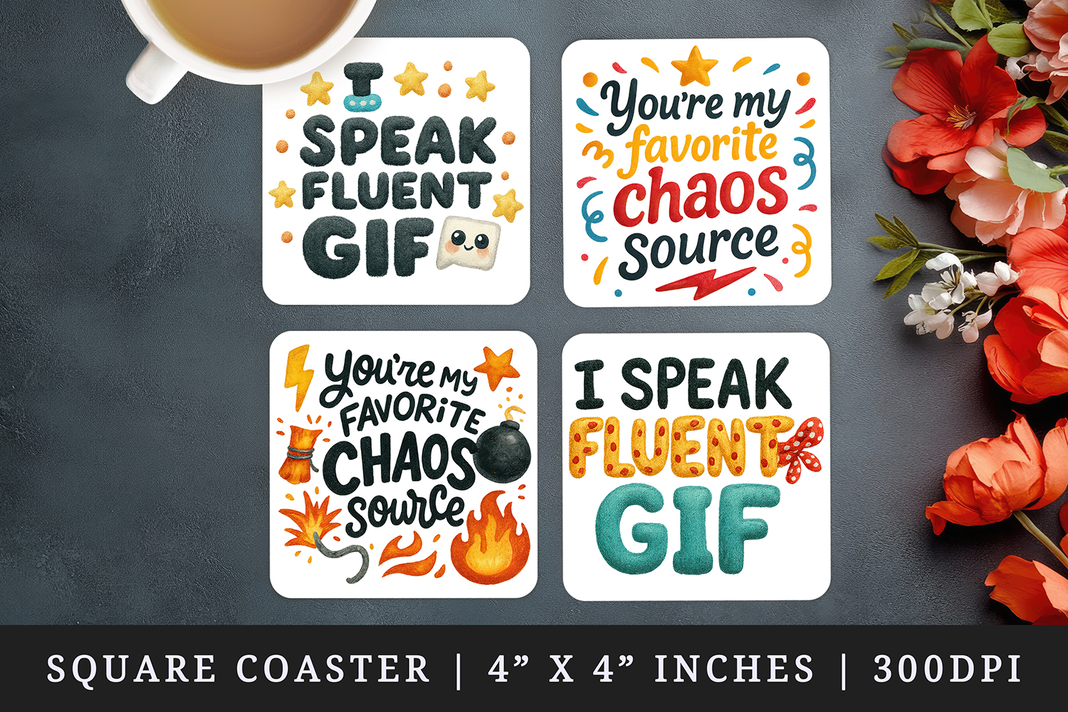 Funny Quotes square coaster sublimation, coasters design product image 1
