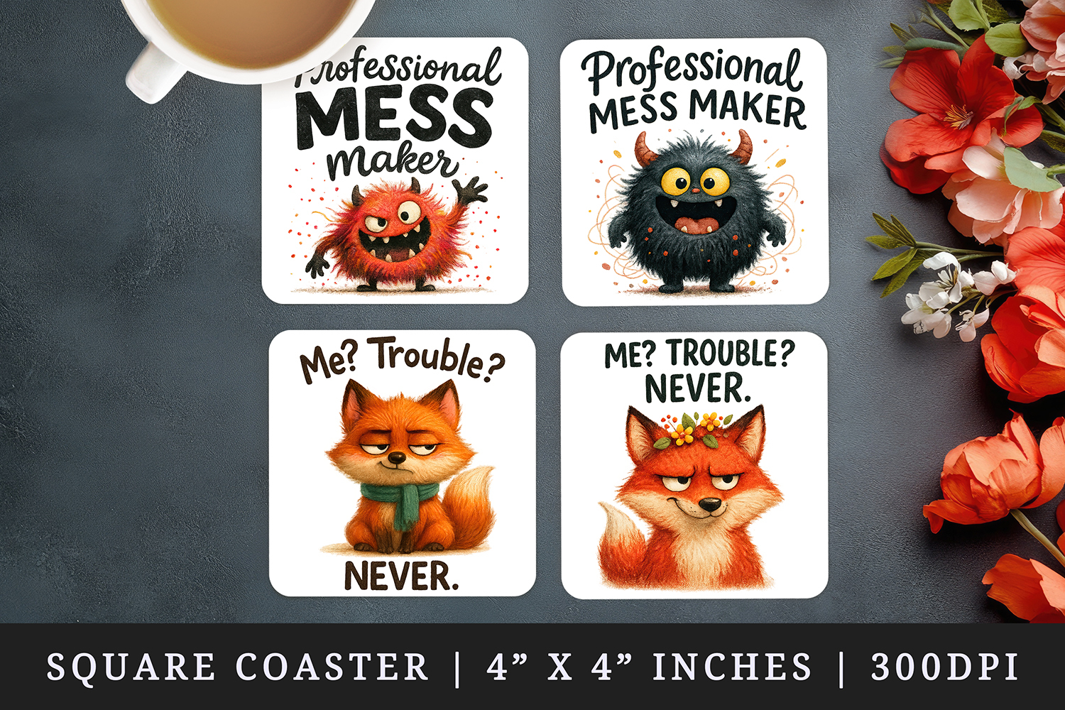 Funny Quotes square coaster sublimation, coasters design product image 1
