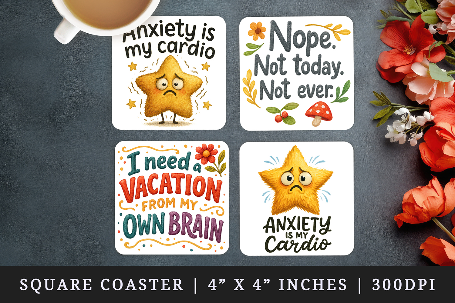 Funny Quotes square coaster sublimation, coasters design product image 1