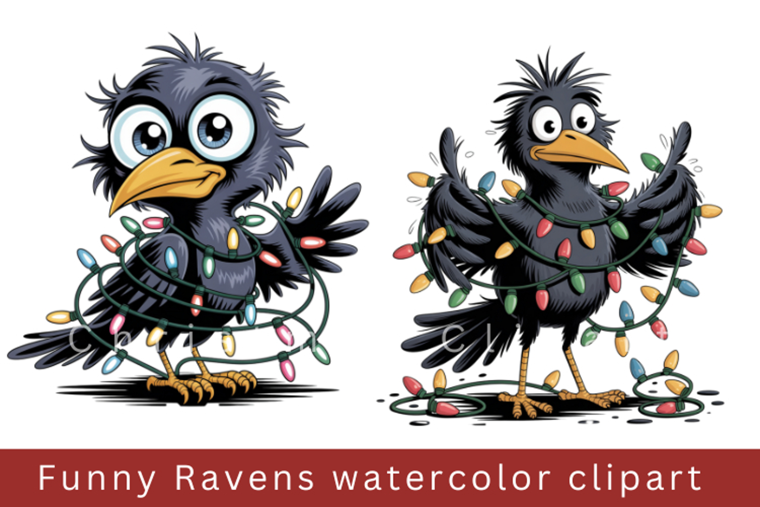 Funny Ravens watercolor clipart, sublimation graphics png product image 1