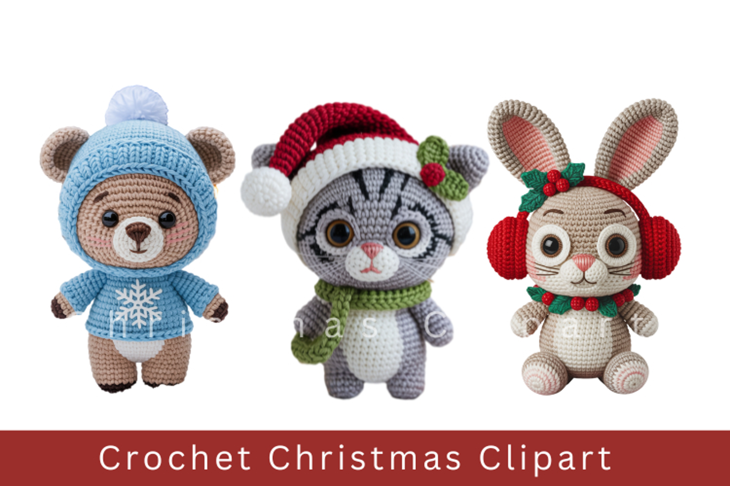 Crochet Christmas Clipart, crochet animal sublimation product image 1