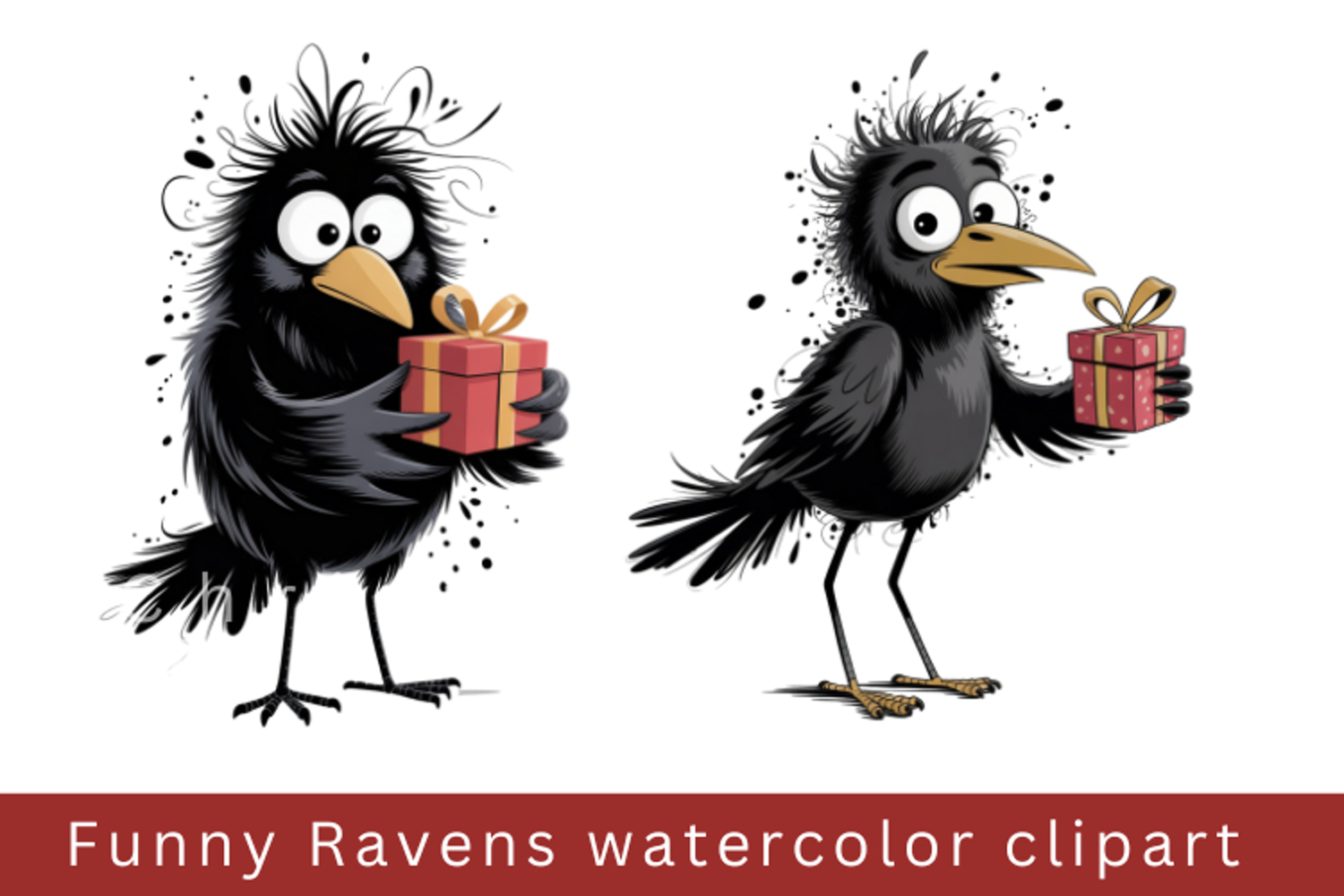 Funny Ravens watercolor clipart, sublimation graphics png product image 1