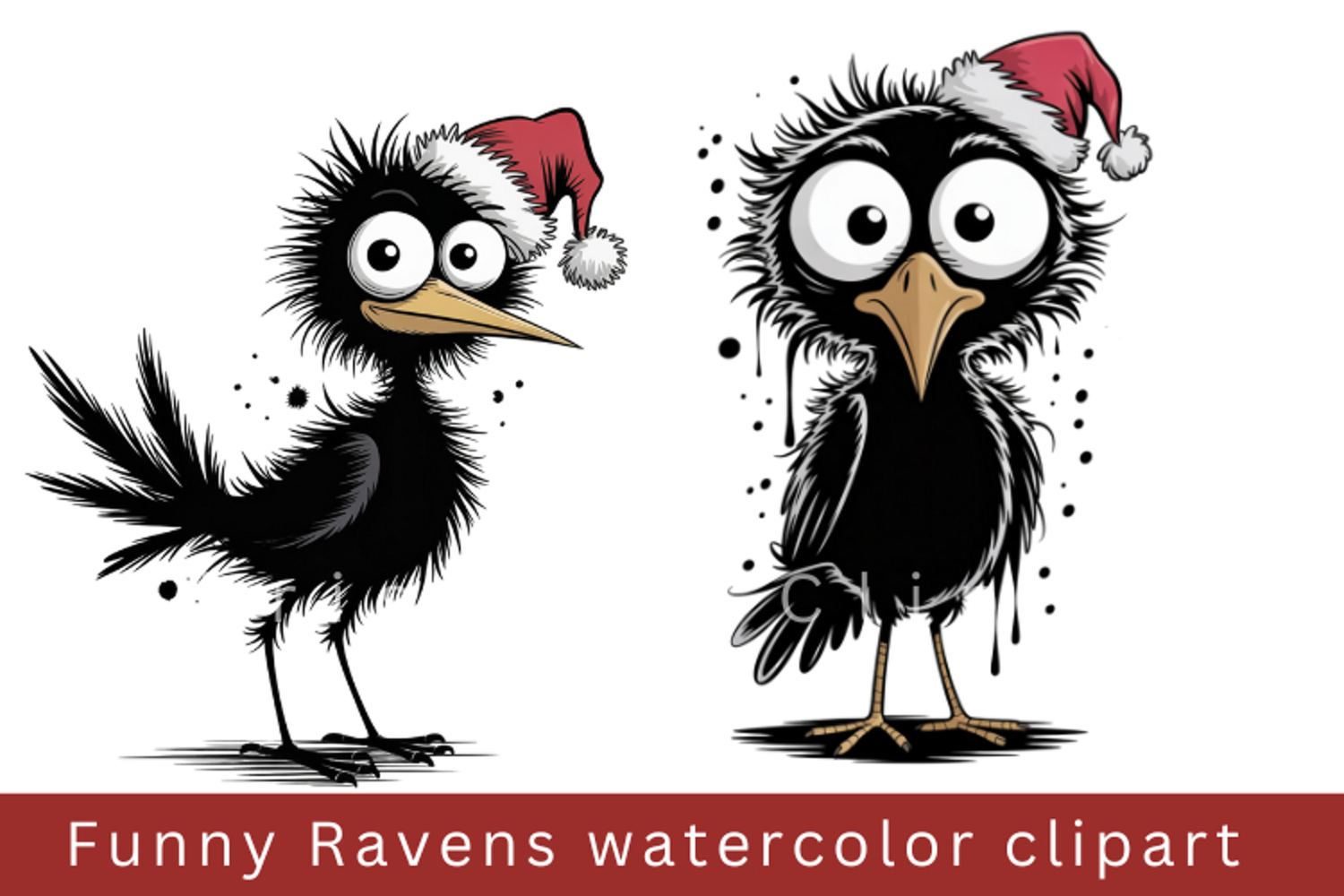 Funny Ravens watercolor clipart, sublimation graphics png product image 1