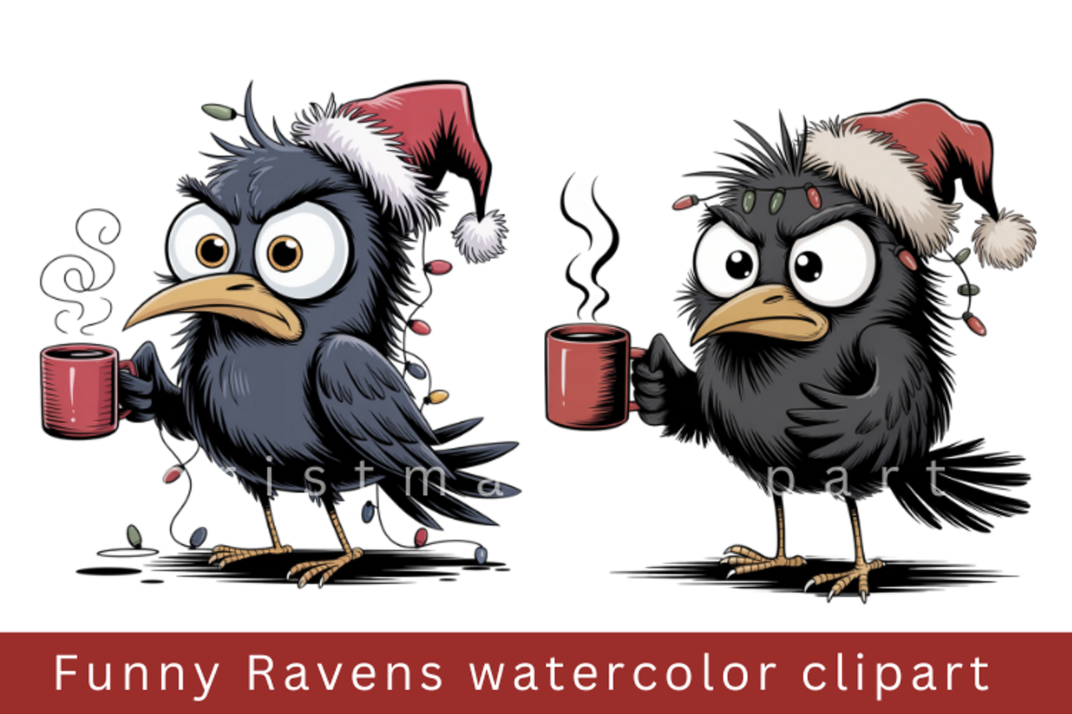 Funny Ravens watercolor clipart, sublimation graphics png product image 1
