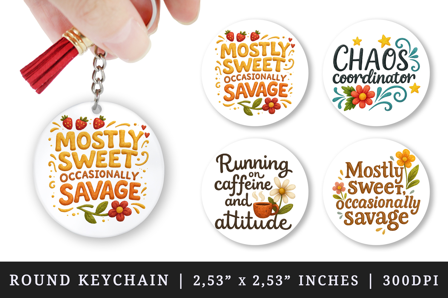 Funny Sassy Quote round keychain pintable sublimation design product image 1