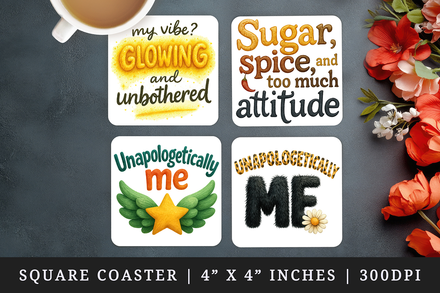Funny Sassy Quote square coaster sublimation design product image 1