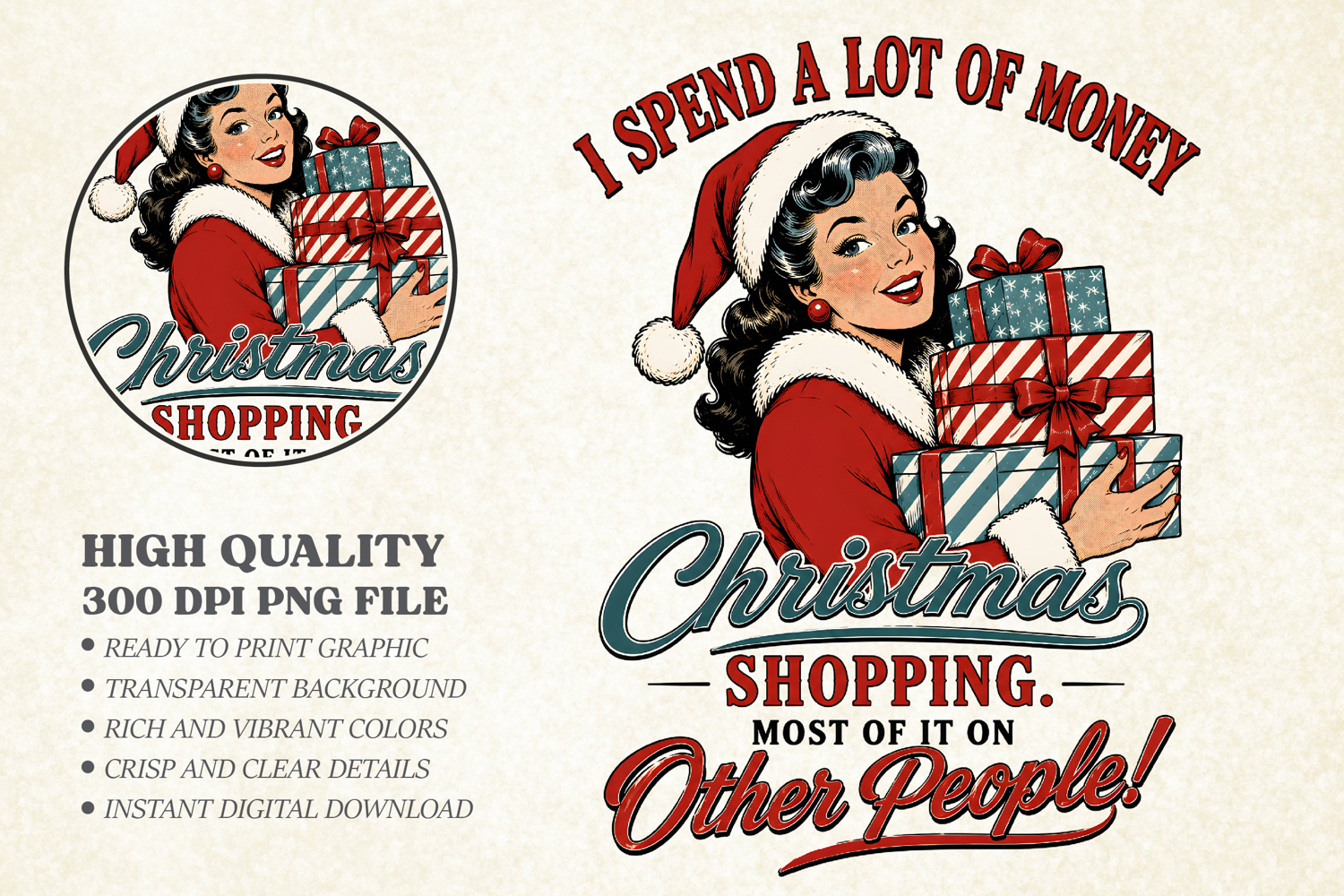 Funny Vintage Christmas Shopping PNG, Sarcastic Holiday product image 1