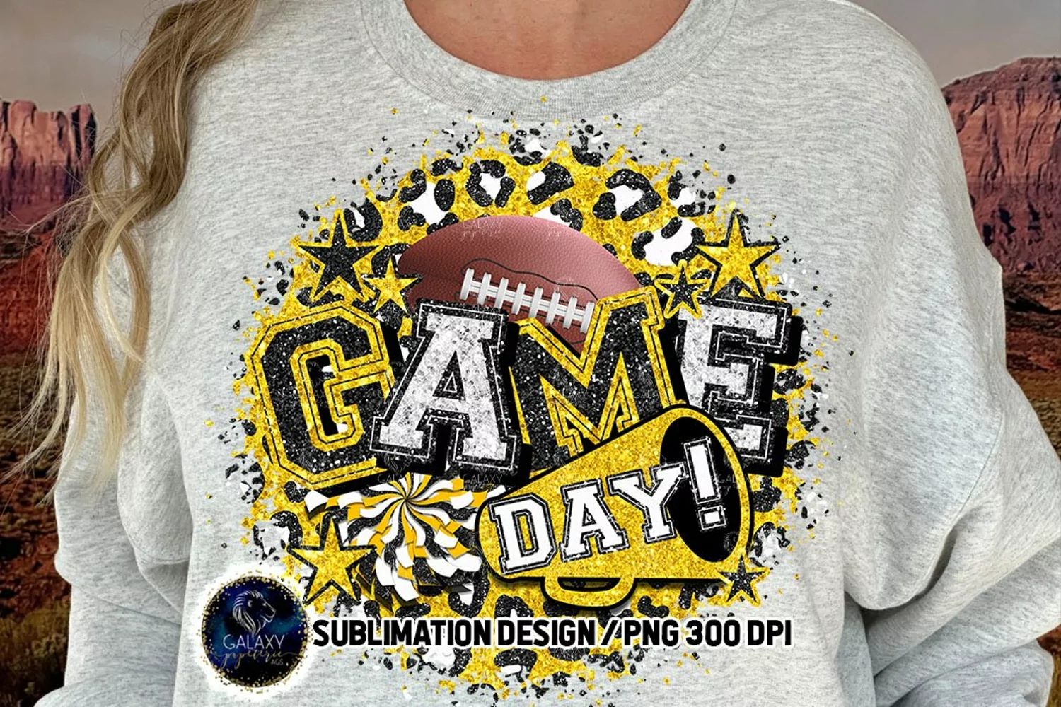 Black Yellow Football Game Day Cheer Sublimation Design product image 1