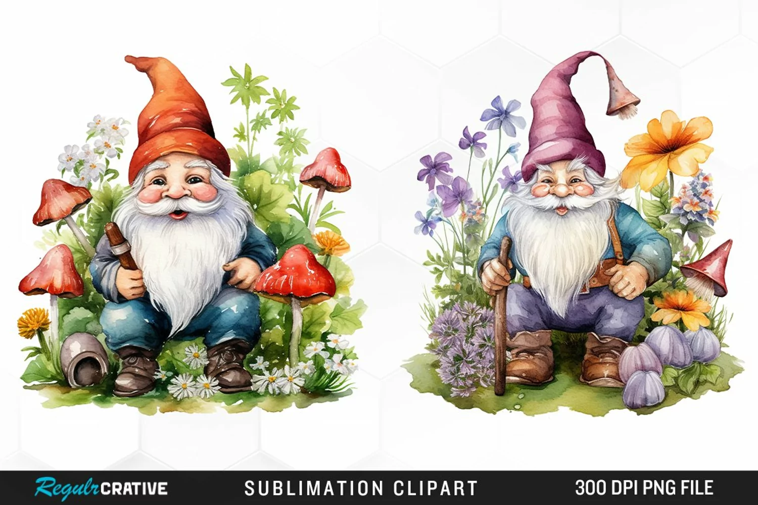Garden Gnome Watercolor Clipart product image 1