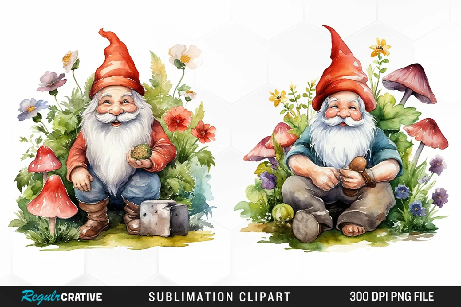 Garden Gnome Watercolor Clipart product image 1