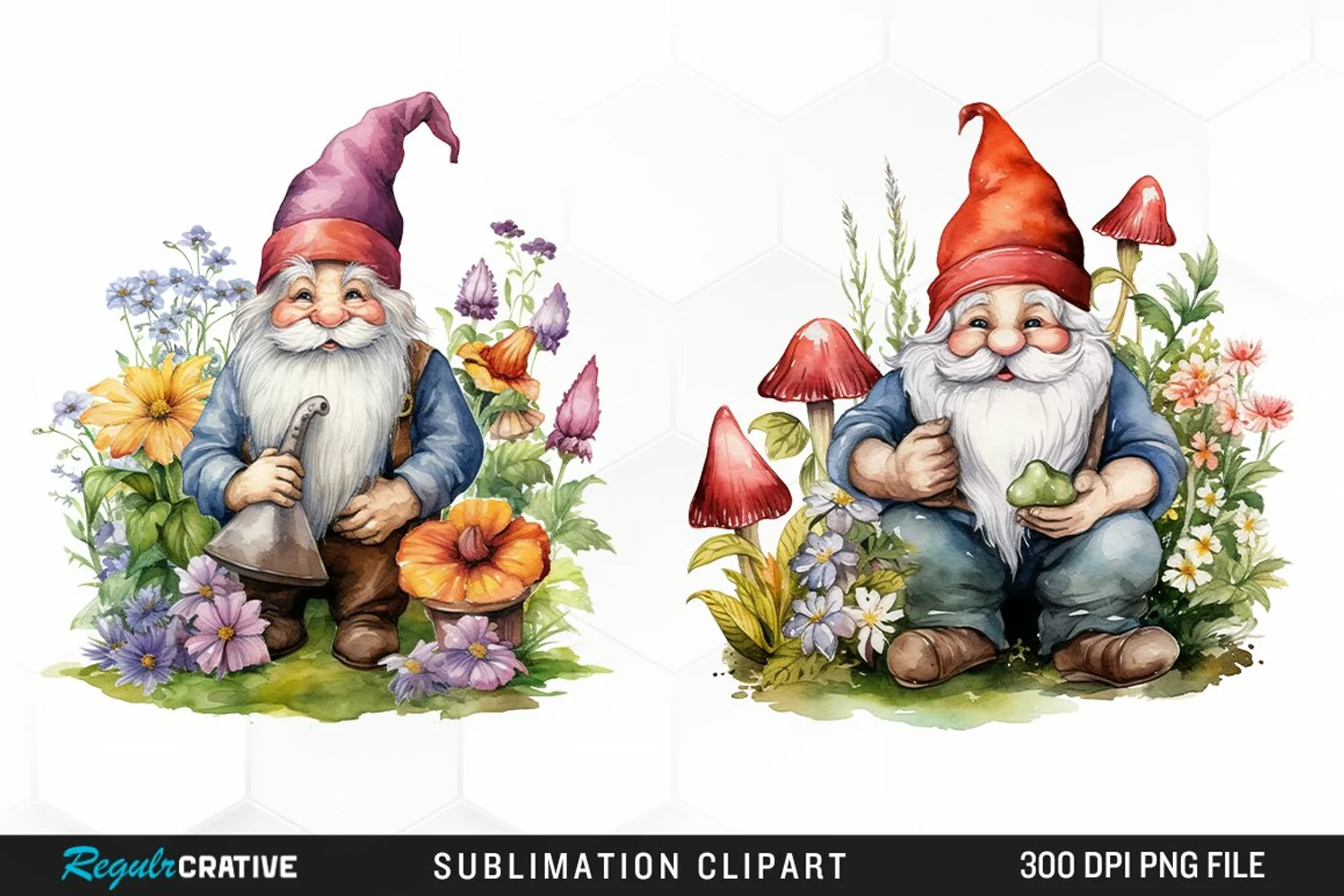 Garden Gnome Watercolor Clipart product image 1