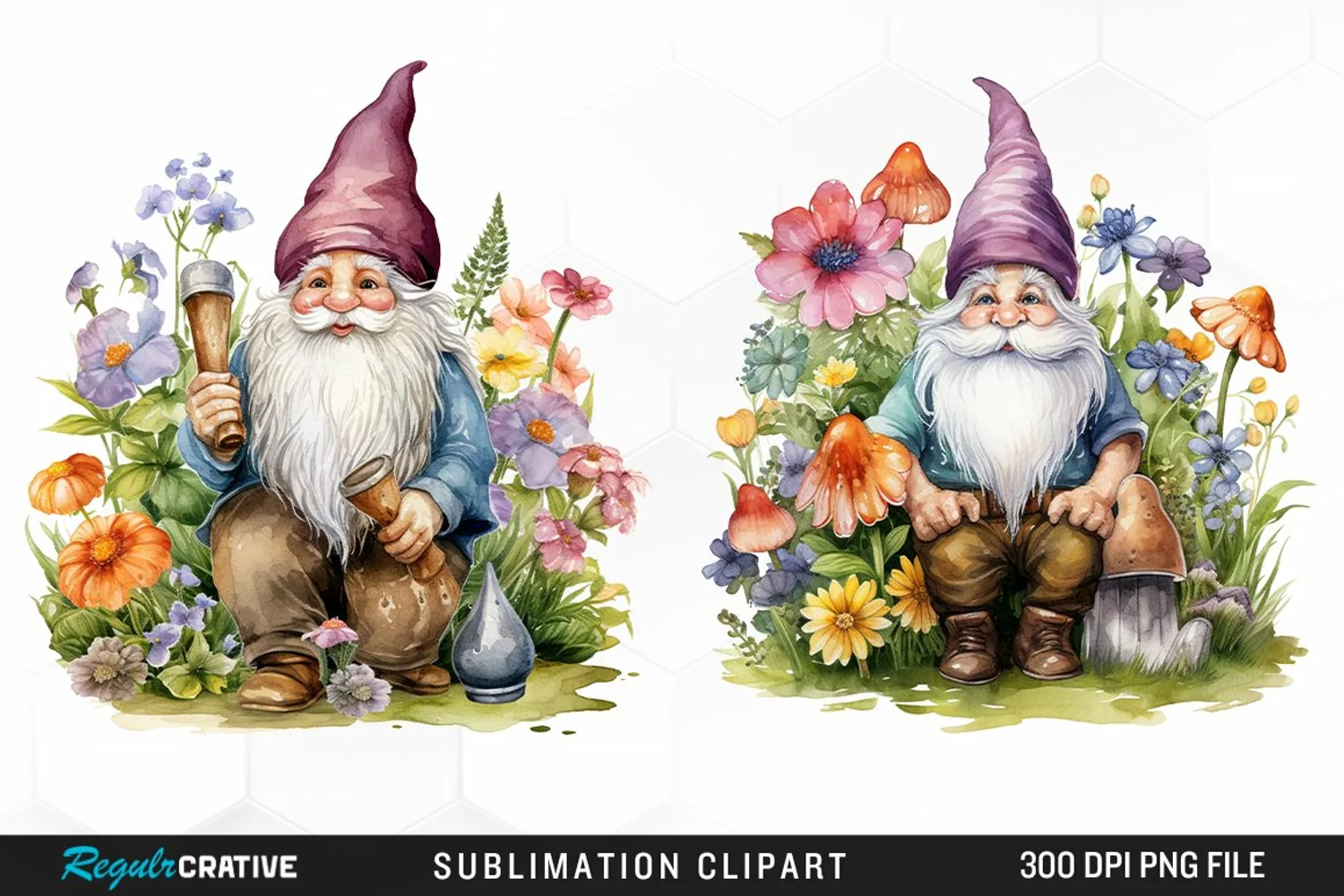 Garden Gnome Watercolor Clipart product image 1