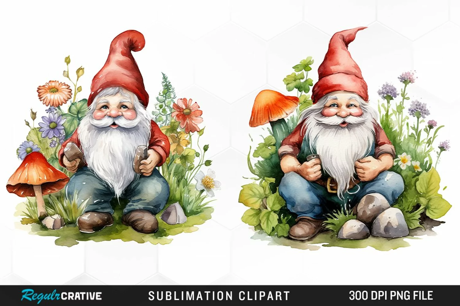 Garden Gnome Watercolor Clipart product image 1