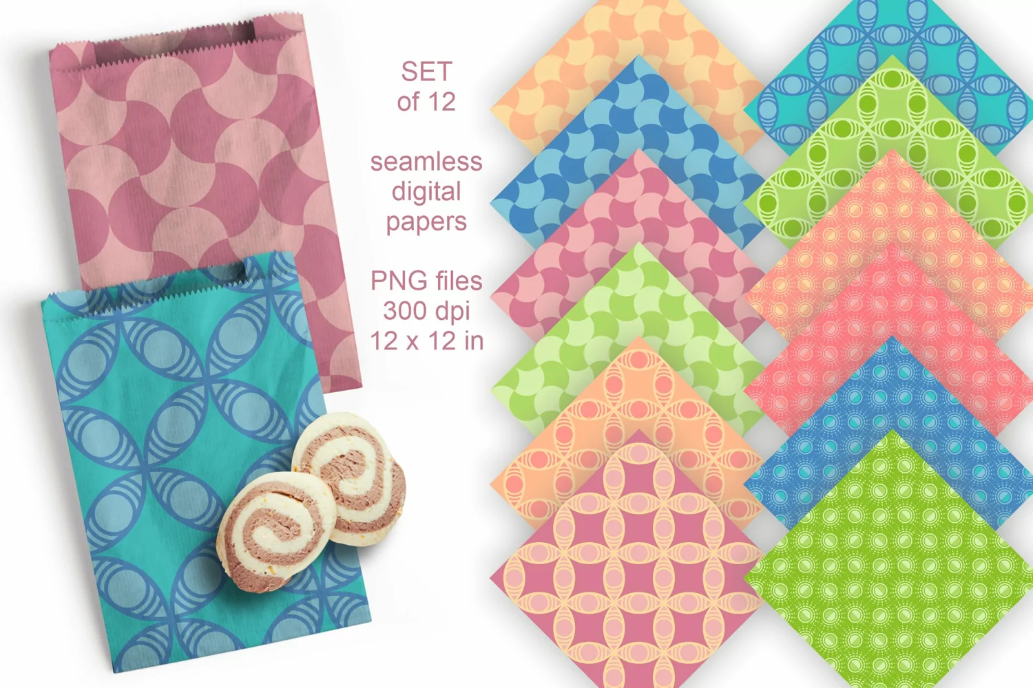 Geometric Seamless Patterned Paper Set of 12 in Spring Color