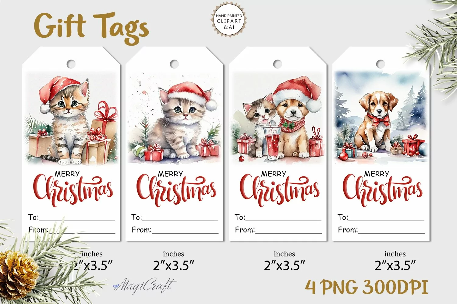 Christmas Gift Tags|Christmas Printable Tags kitten puppy product image 1