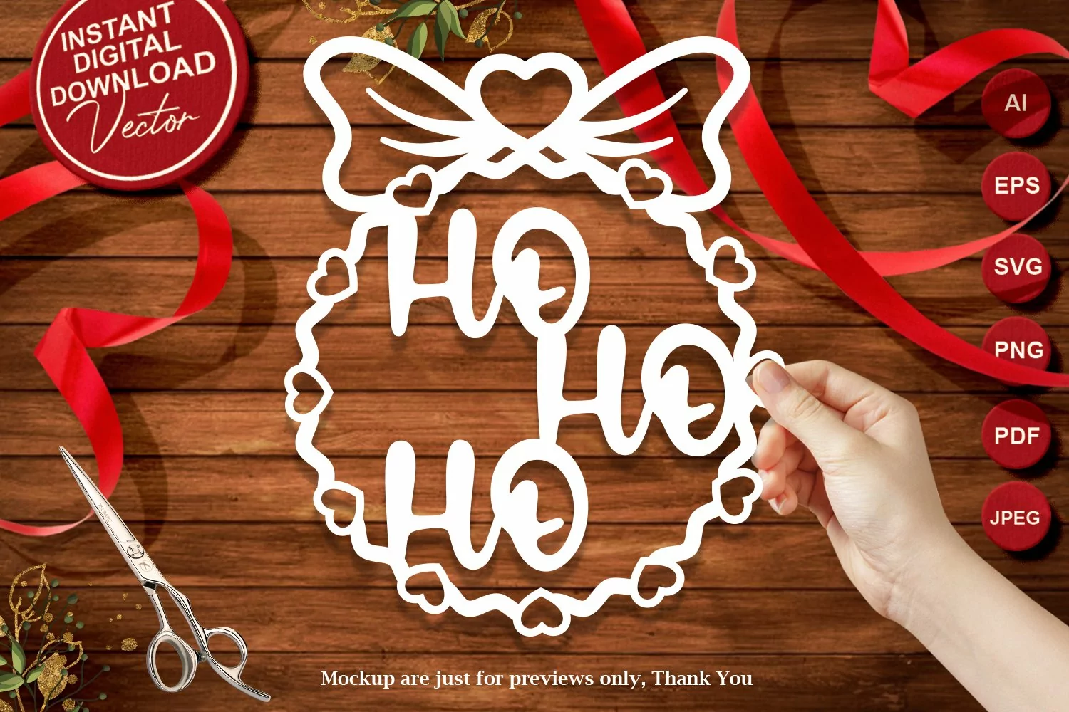 Papercut Christmas Santa Ho Ho Ho Ornaments with Hearts product image 1