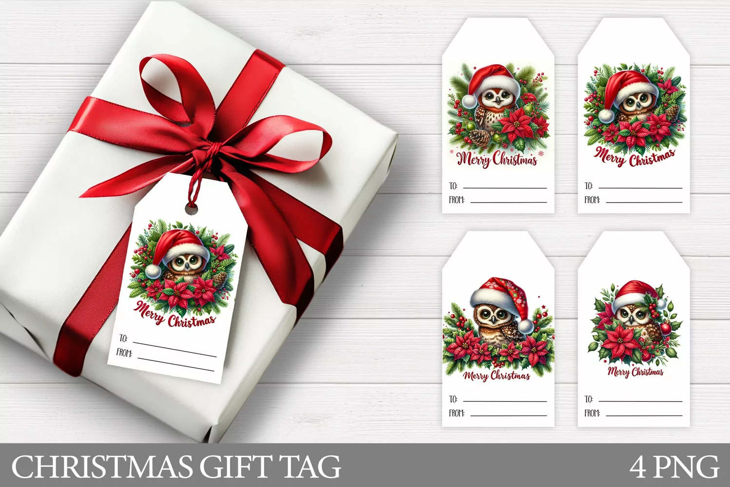 Christmas Gift Tags. Christmas Owl Gift Tag Printable product image 1