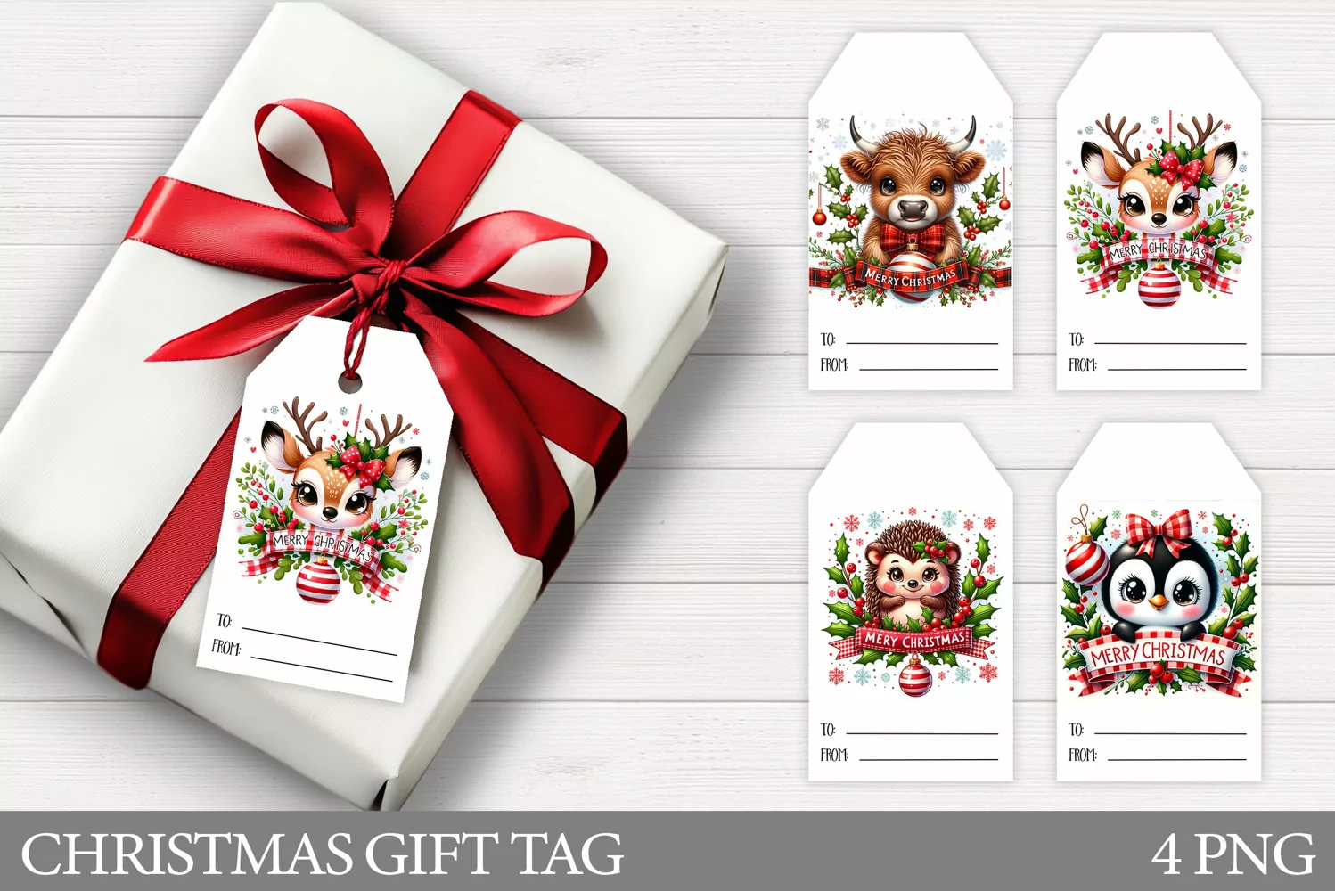 Christmas Gift Tags. Christmas Animals Gift Tag Printable product image 1