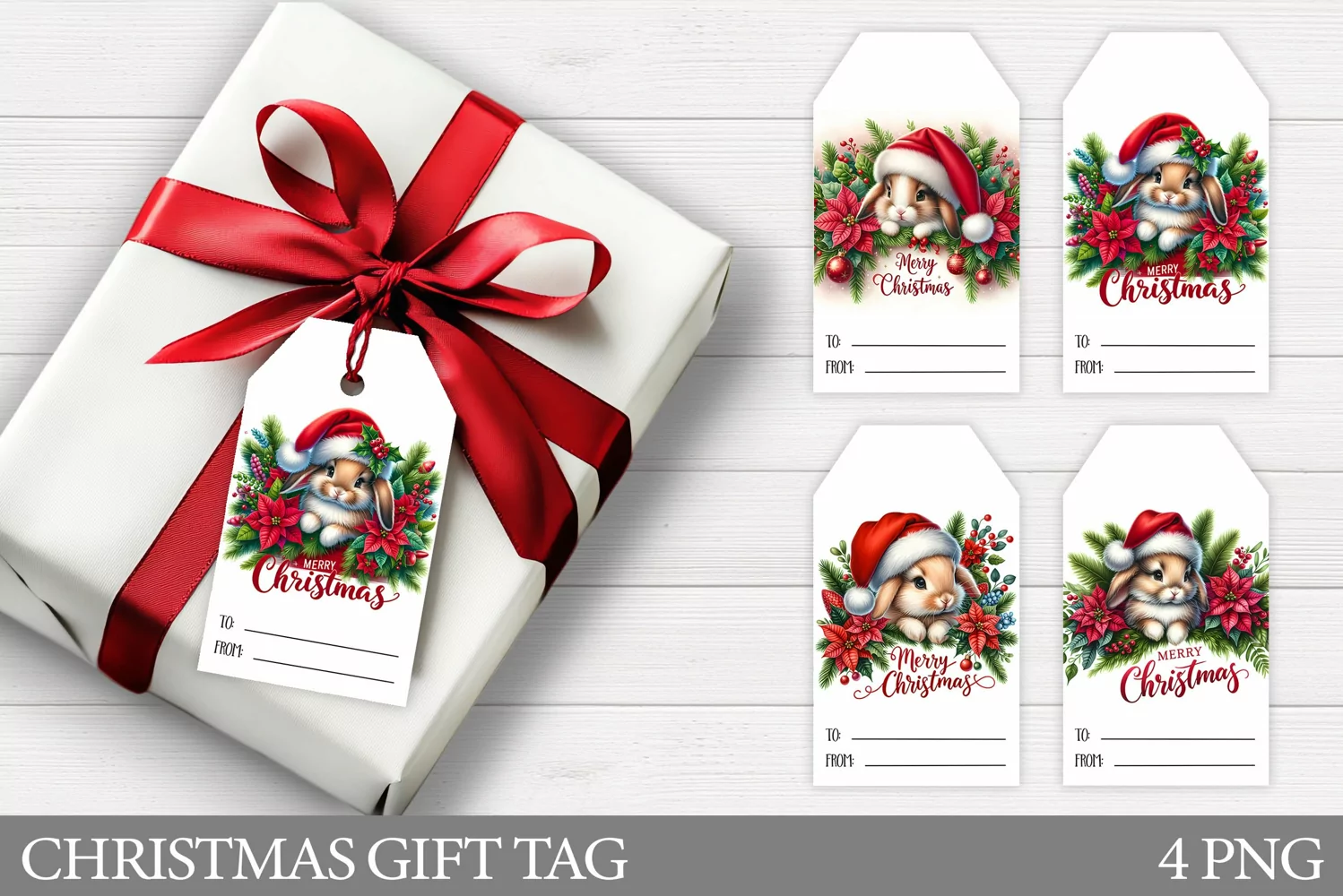 Christmas Gift Tags. Christmas Bunny Gift Tag Printable product image 1