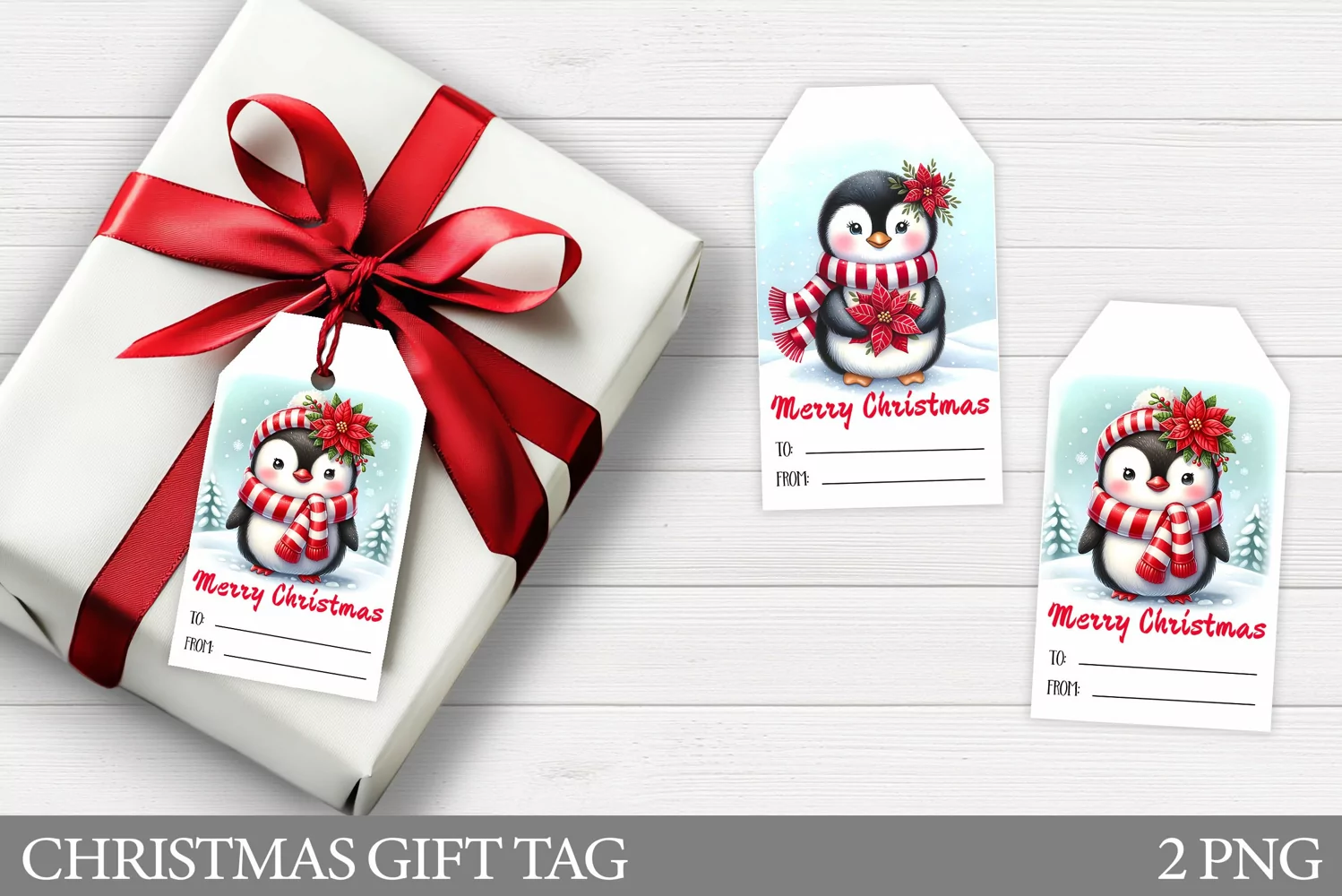Christmas Gift Tags. Christmas Penguin Gift Tag Printable product image 1