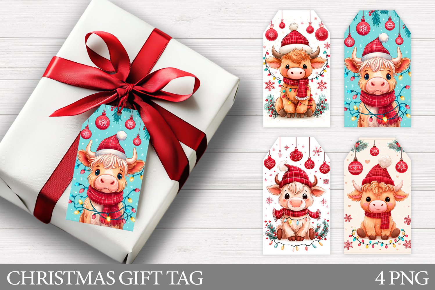 Christmas Cow Gift Tag Design. Christmas Gift Tag Printable product image 1