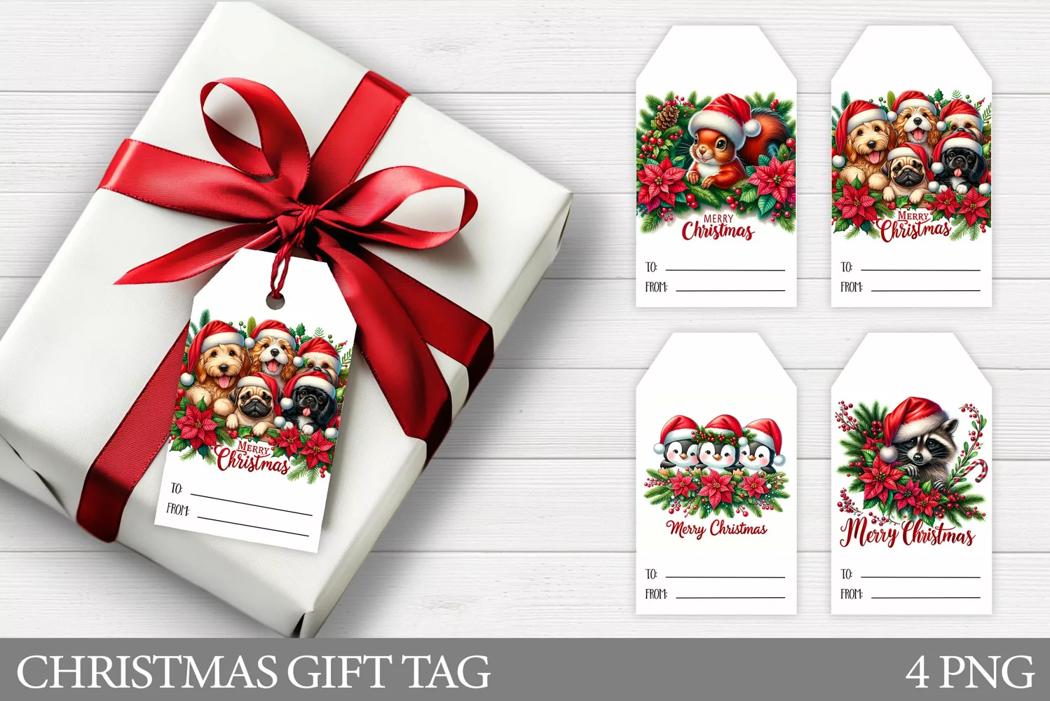Christmas Gift Tags. Christmas Animals Gift Tag Printable product image 1