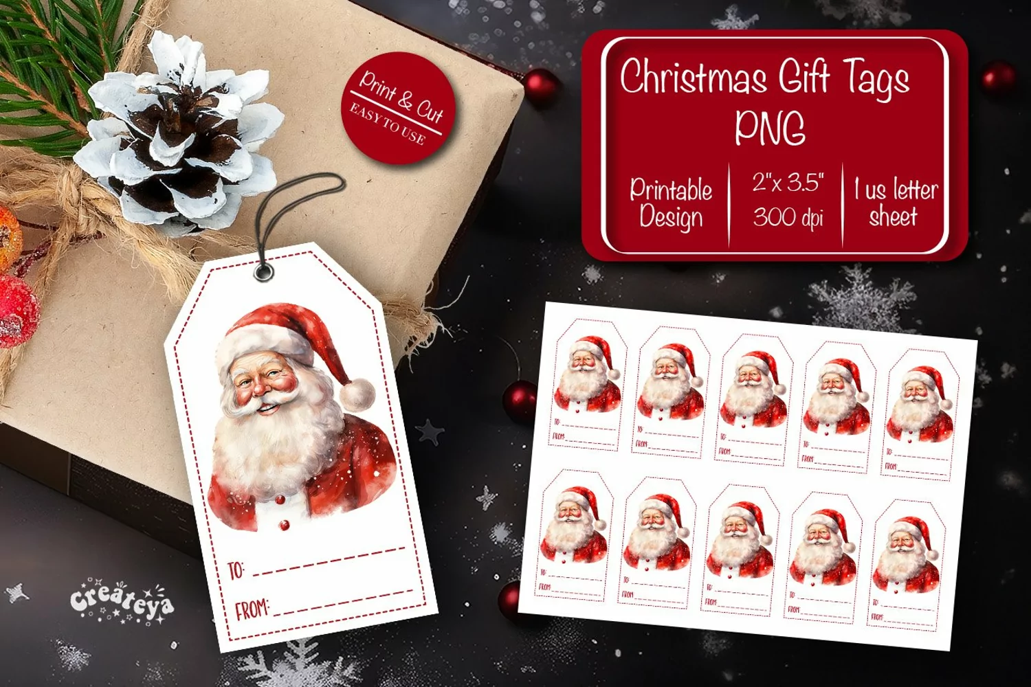 Christmas gift tag printable template Christmas tag Santa product image 1