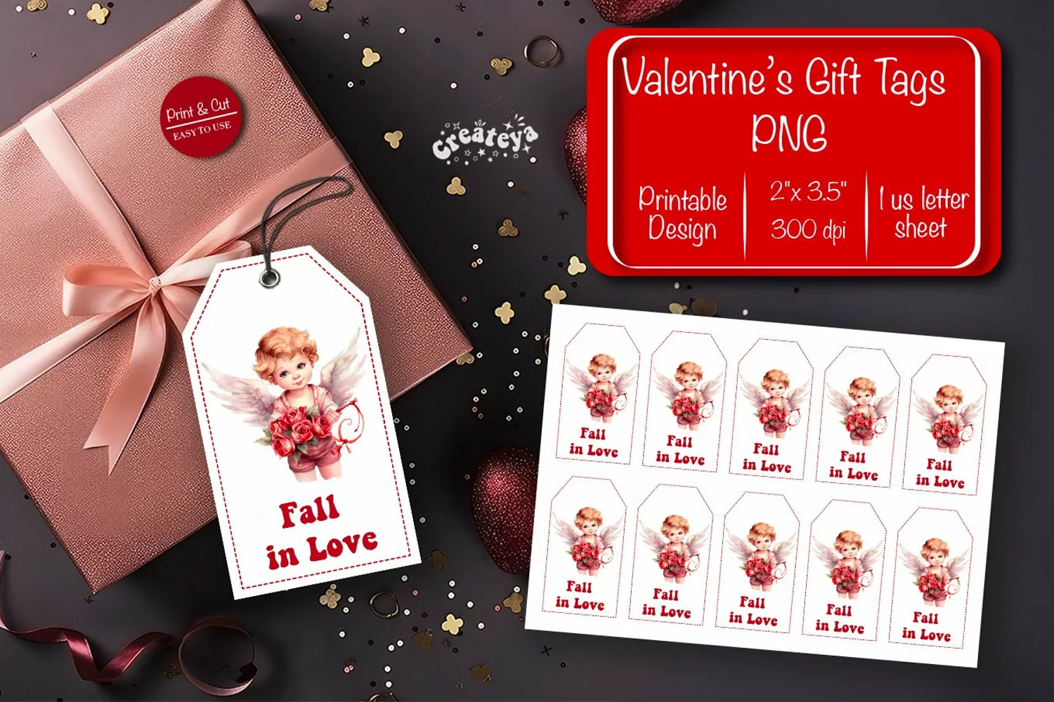 Valentine gift tag printable template Valentine Angel product image 1