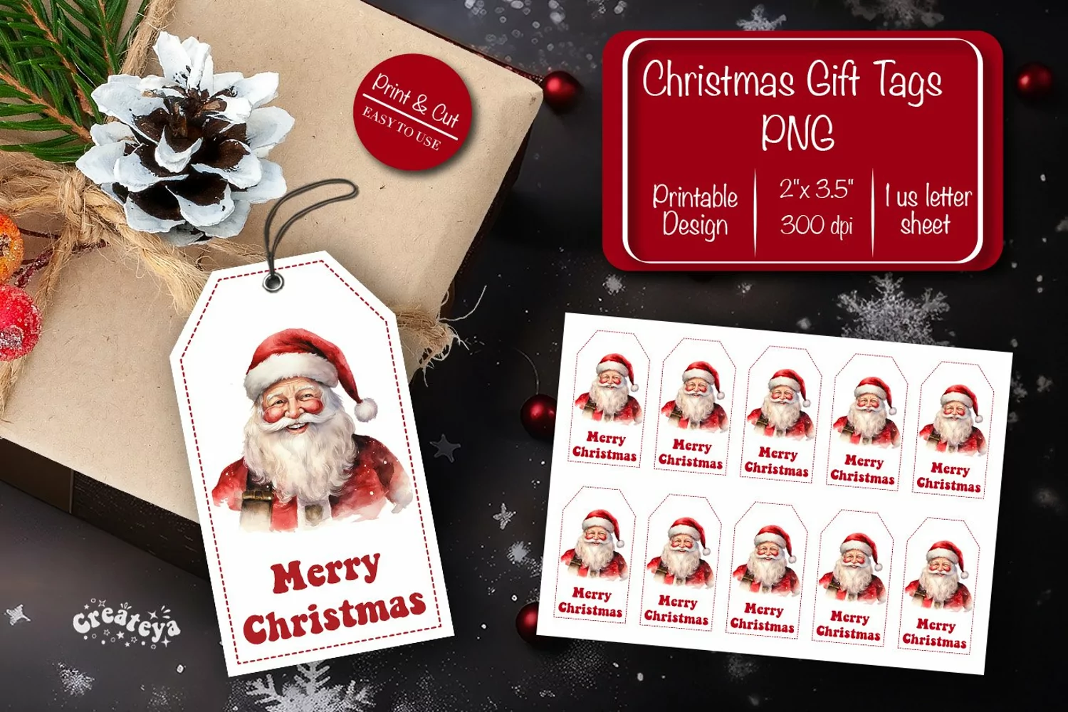 Christmas gift tag printable template Merry Christmas Santa product image 1