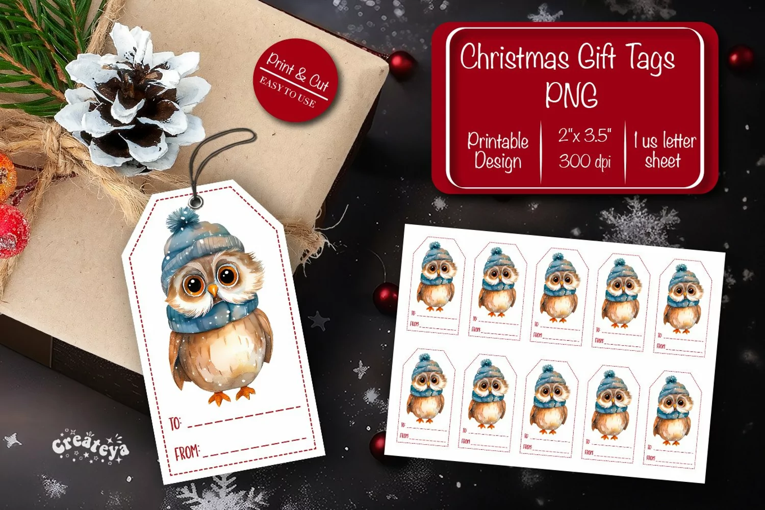 Christmas gift tag printable template Christmas Holiday tag product image 1
