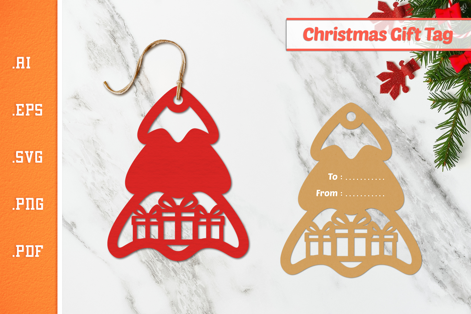 Christmas Tree Gift Tag - Paper Cut SVG 3 product image 1