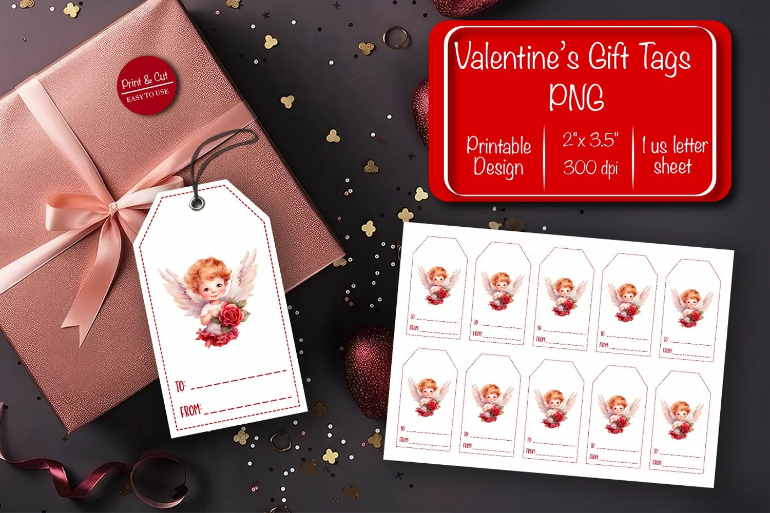 Valentine gift tag printable template Valentine Angel product image 1