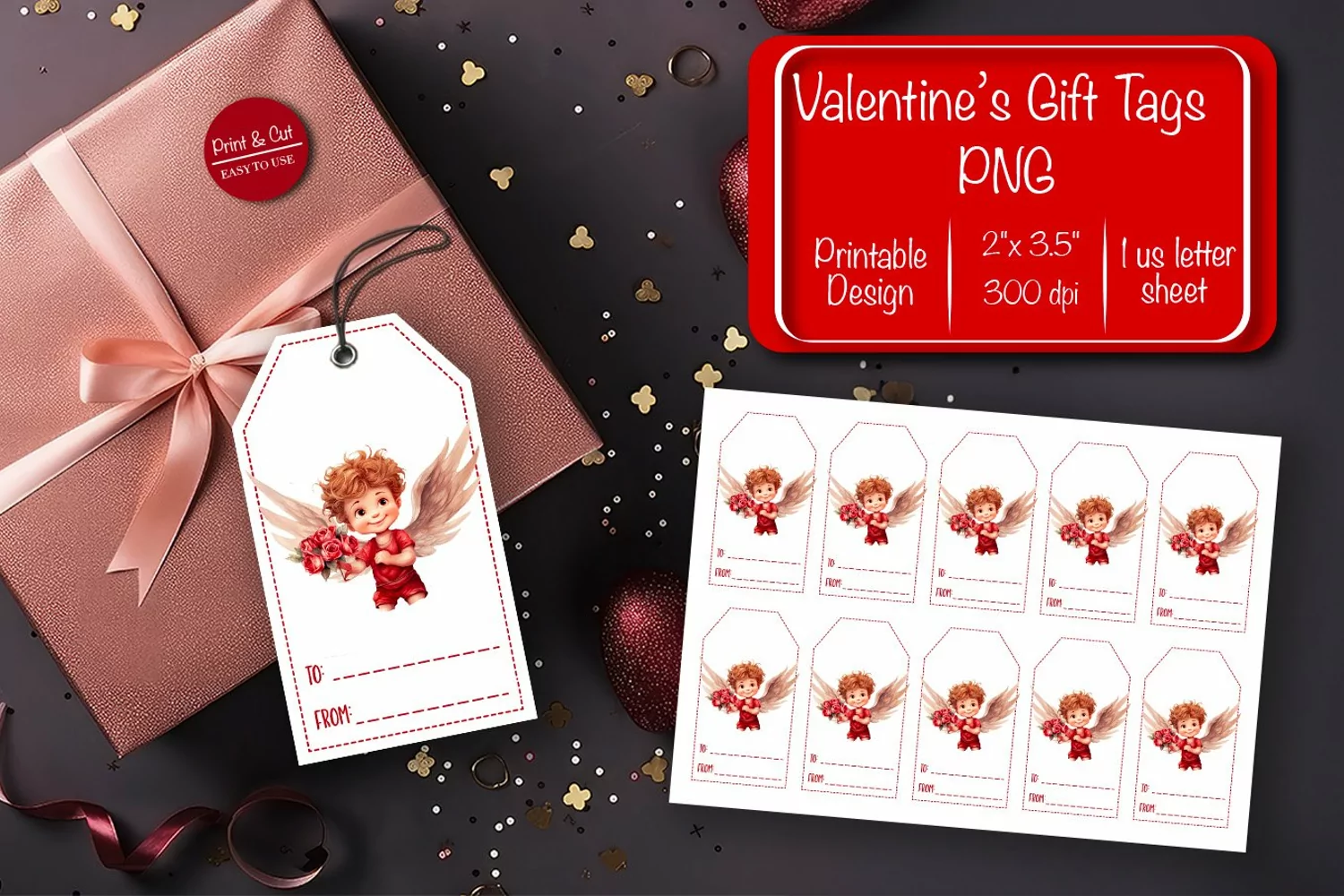 Valentine gift tag printable template Valentine Angel product image 1
