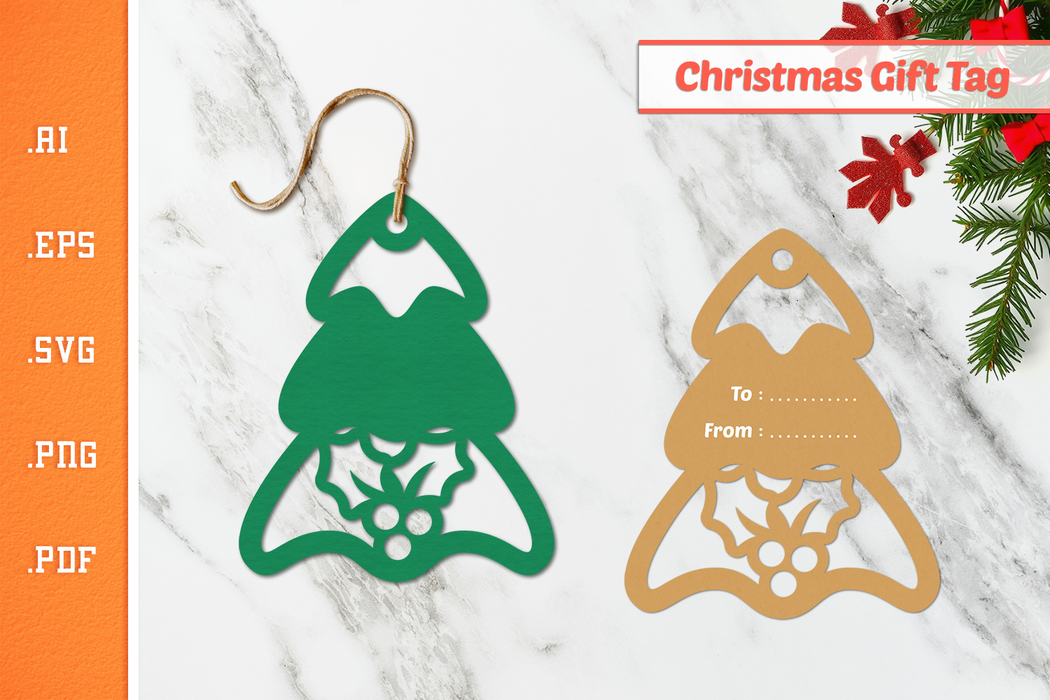 Christmas Tree Gift Tag - Paper Cut SVG 4 product image 1
