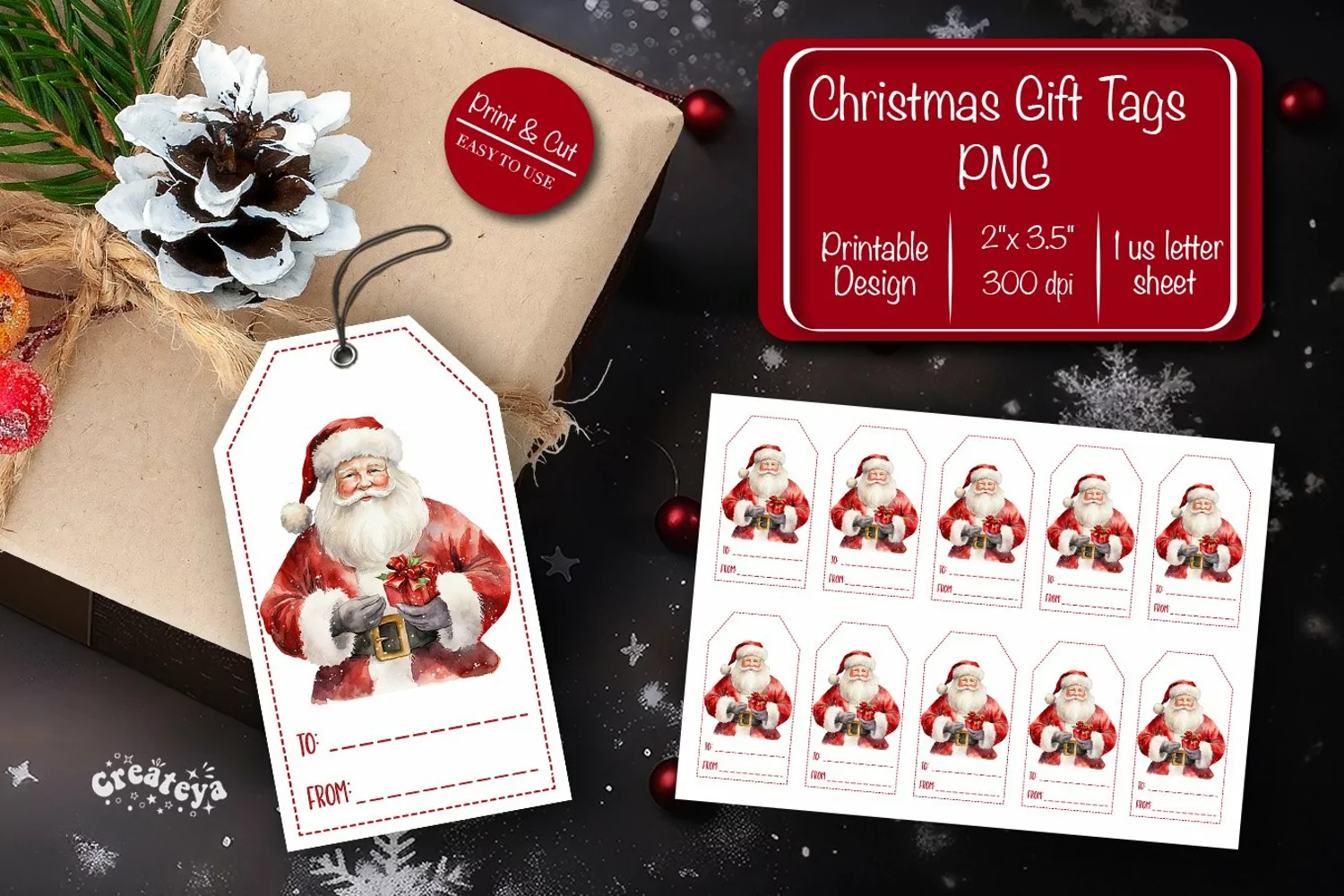Christmas gift tag printable template Christmas tag Santa product image 1