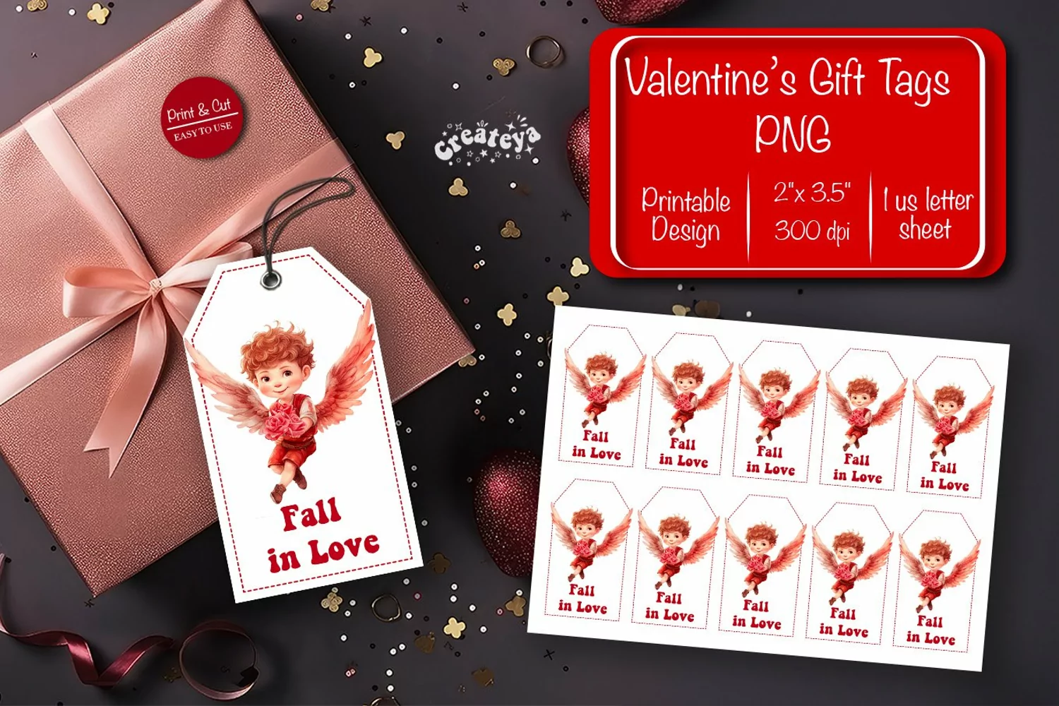 Valentine gift tag printable template Valentine Angel product image 1