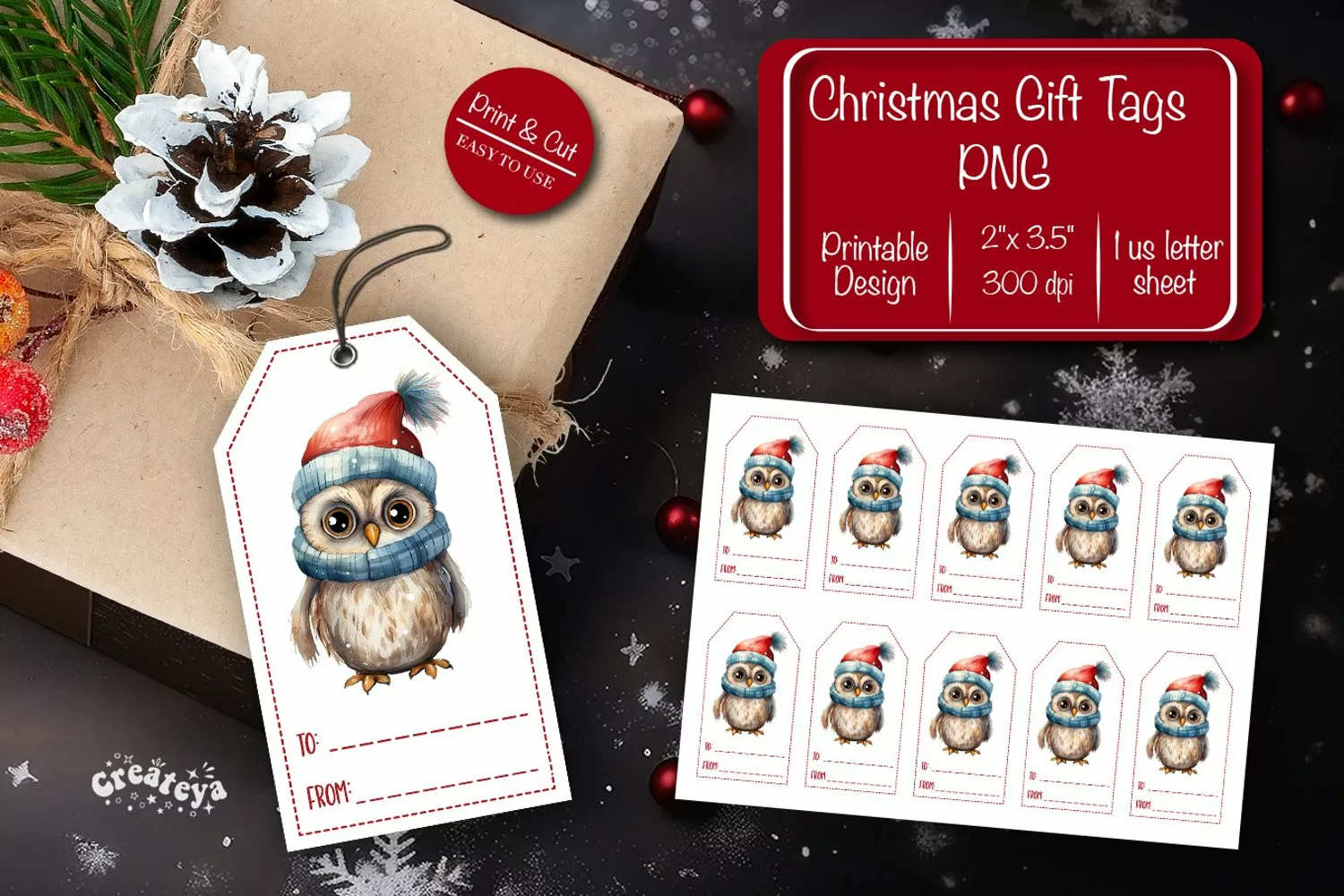 Christmas gift tag printable template Christmas Holiday tag product image 1