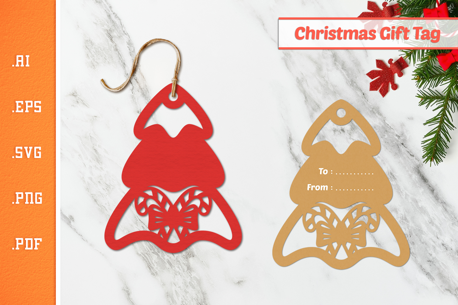 Christmas Tree Gift Tag - Paper Cut SVG 5 product image 1